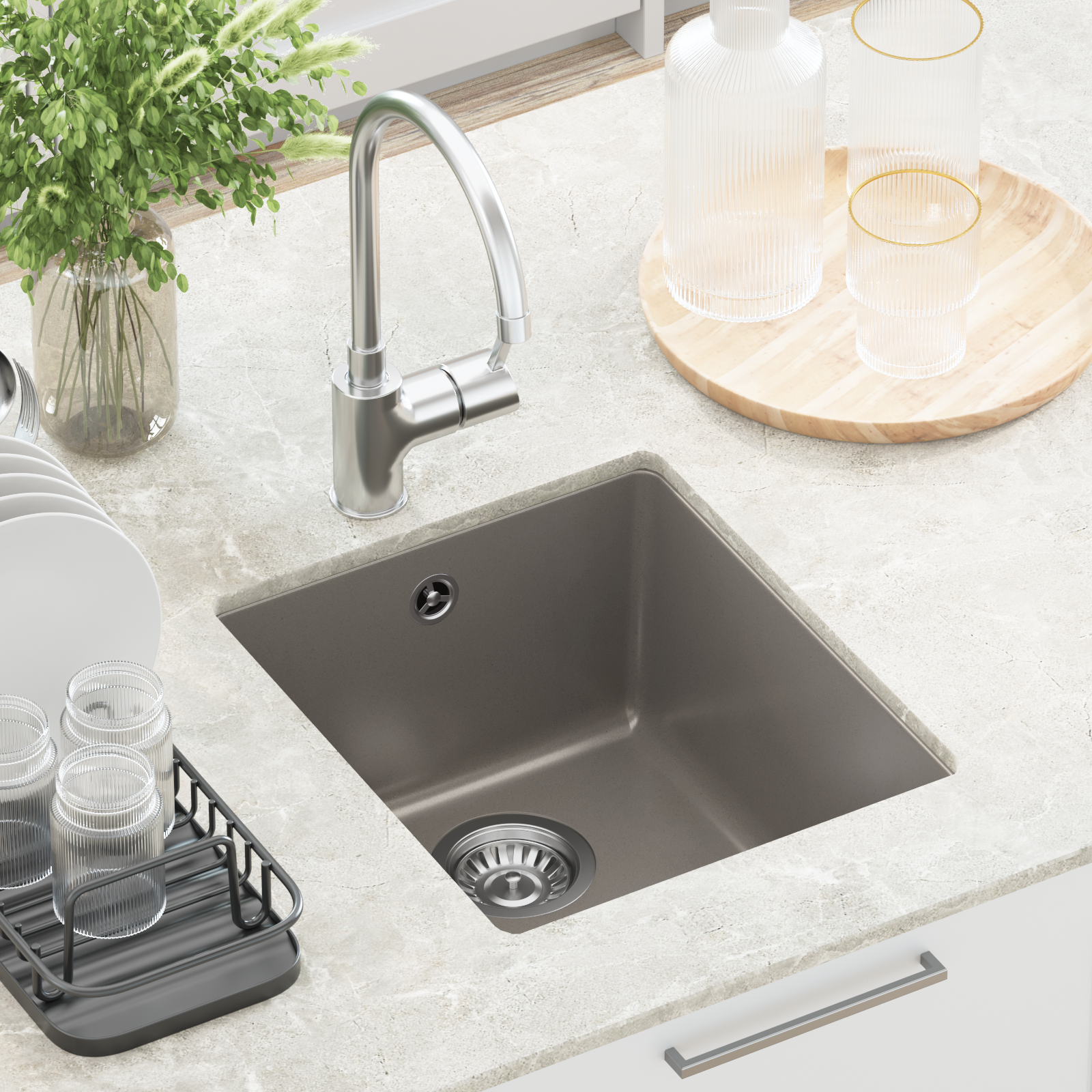 Kriauklė Pilka 370 x 460 mm 80% Kvarcas ir 20% Derva