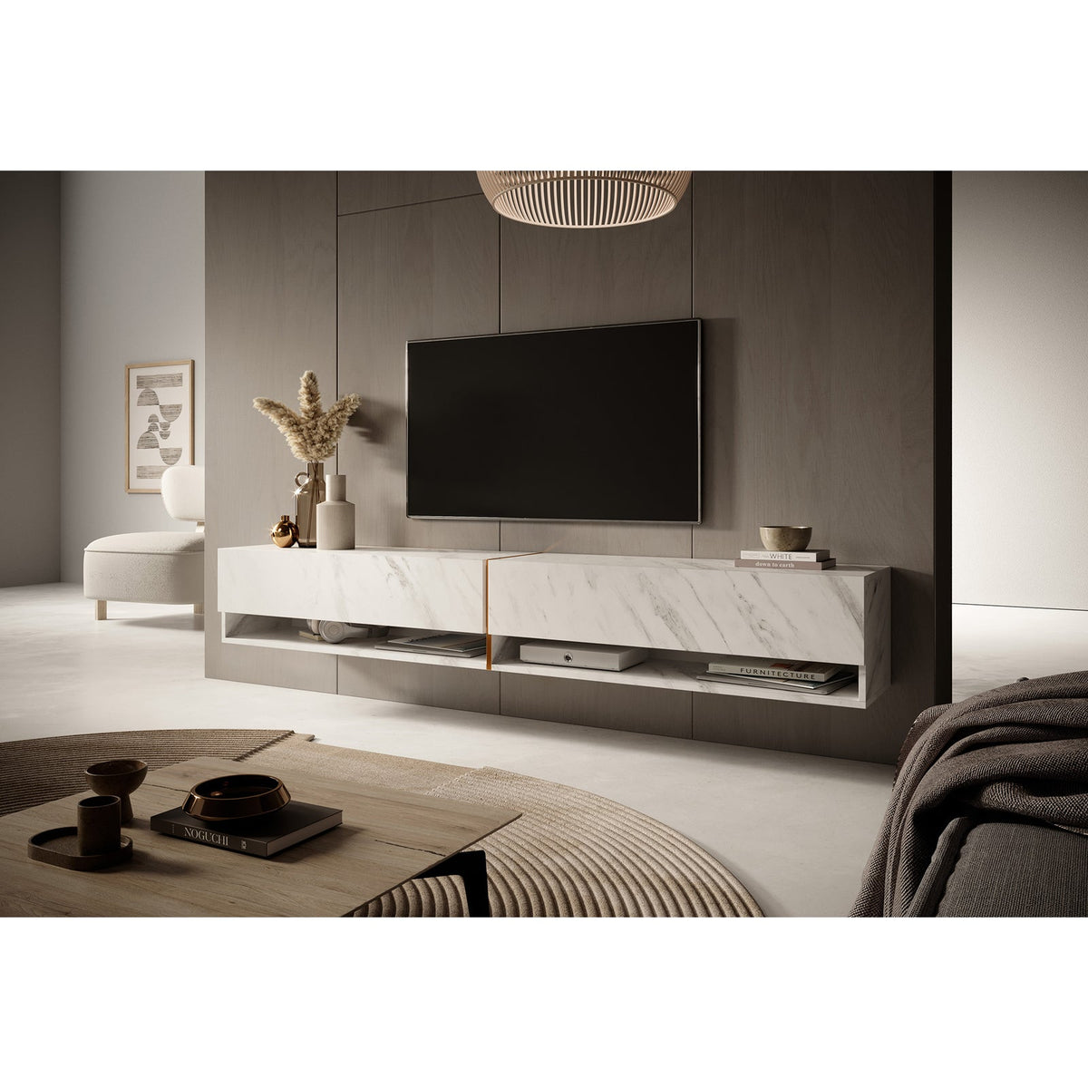 TV spintelė FIONNA, 200 cm, balta