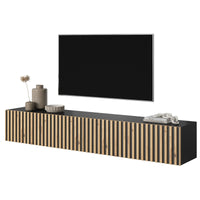 TV spintelė LORCAN, 175 cm, juoda+ąžuolas