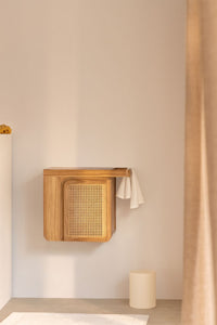 Pakabinamas vonios komplektas ZIVIARA iš tikmedžio Japandi vonios įvaizdžiui