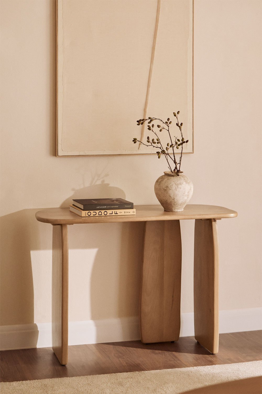 Konsolė CENEINO 110x45 cm iš mango medienos stilingam prieškambariui