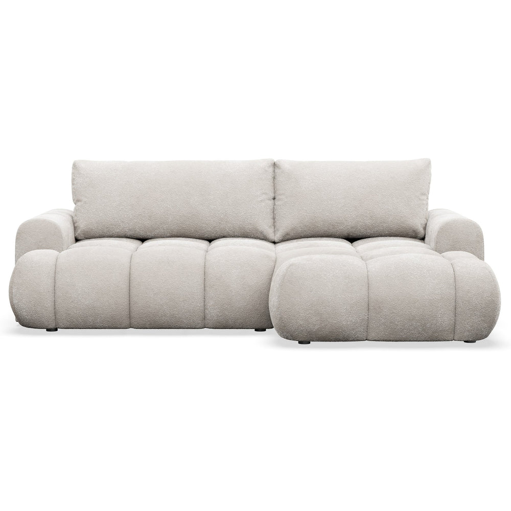 Kampinė sofa TARRA mini visu dydžiu, pilkai smėlinė pliušas