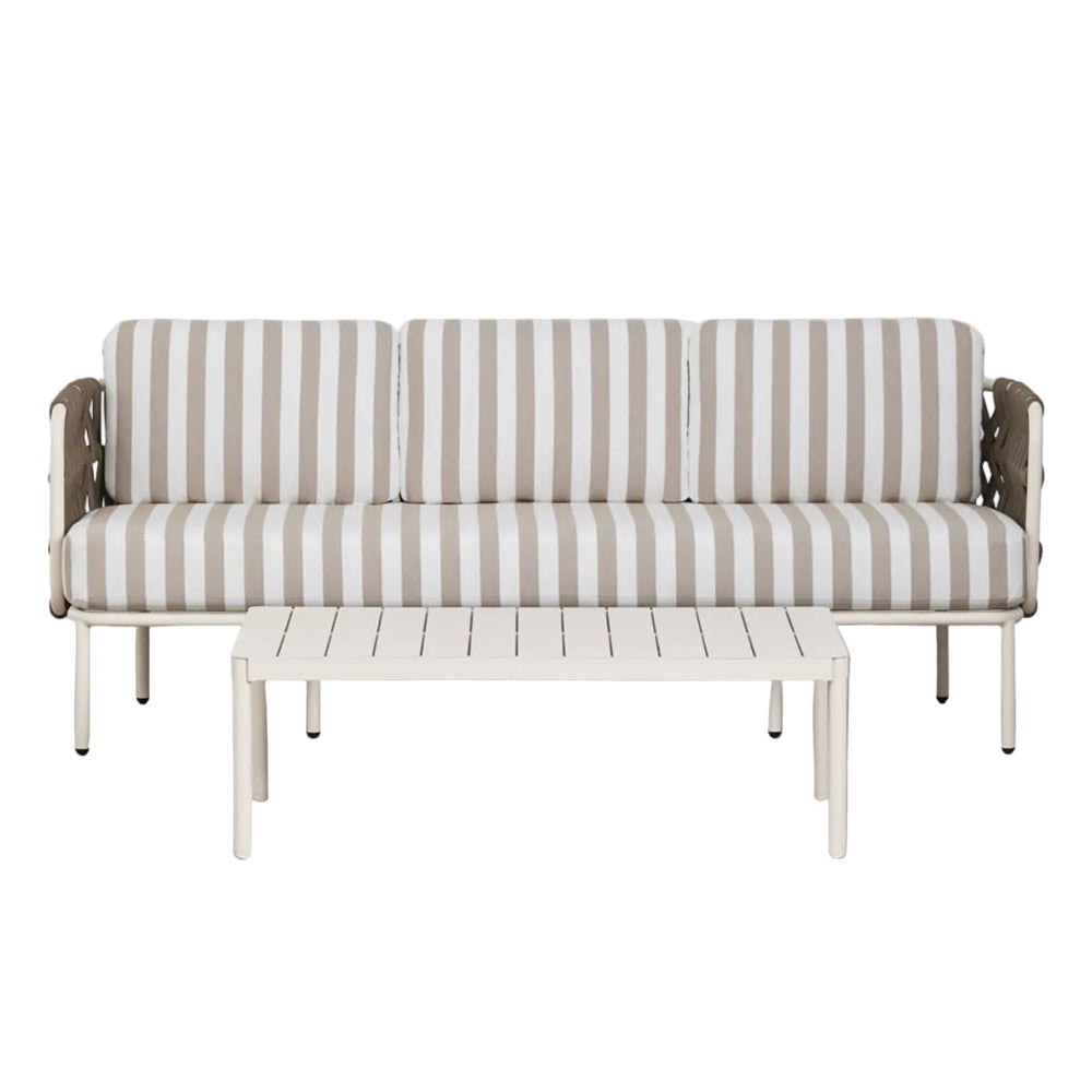 Lauko baldų komplektas TEVARY, sofa ir staliukas, mokos ruda ir balta