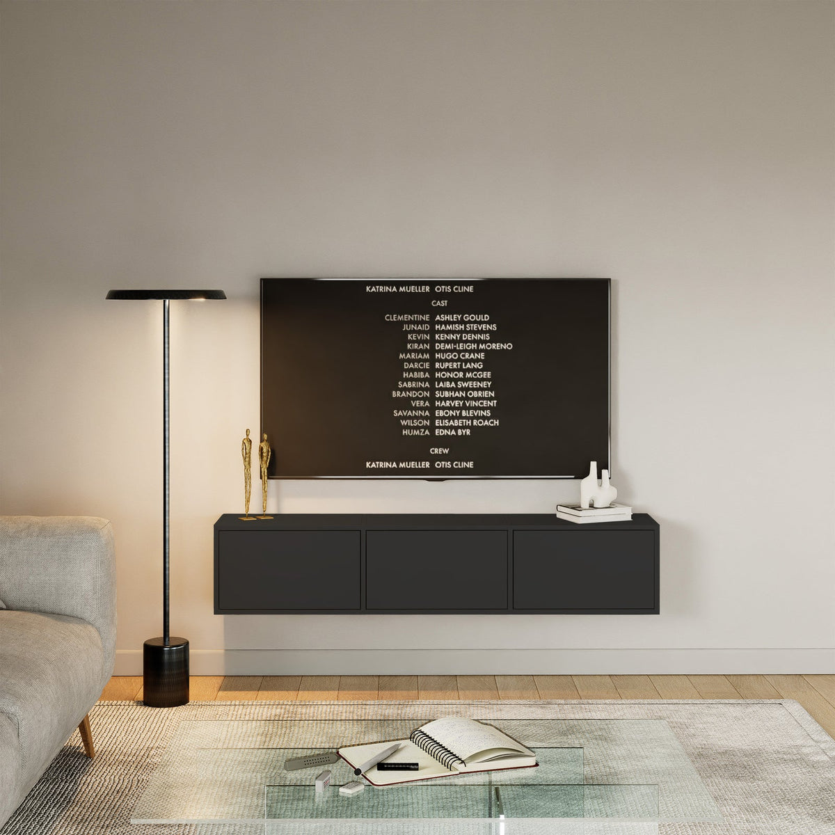 Pakabinama TV spintelė ZARI, juoda, 150 cm