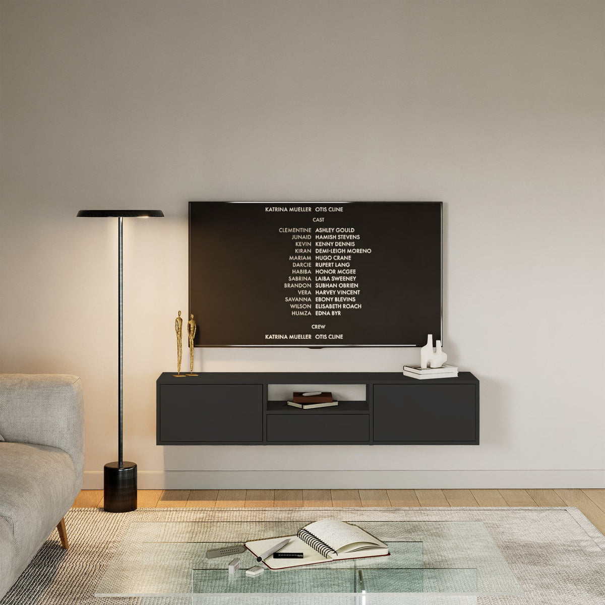 Pakabinama TV spintelė ZARI, juoda, 150 cm, 3