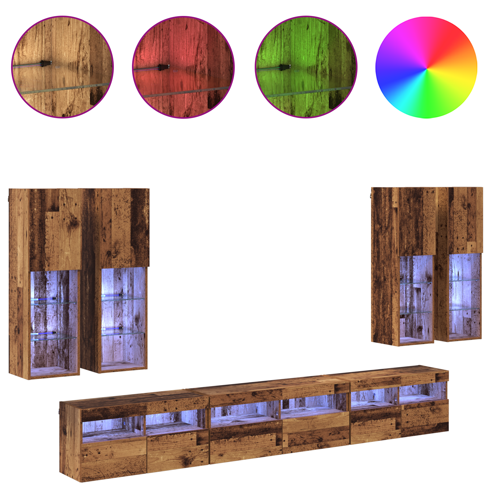 TV sieninio kabineto komplektas 7 pcs Senovinis medis