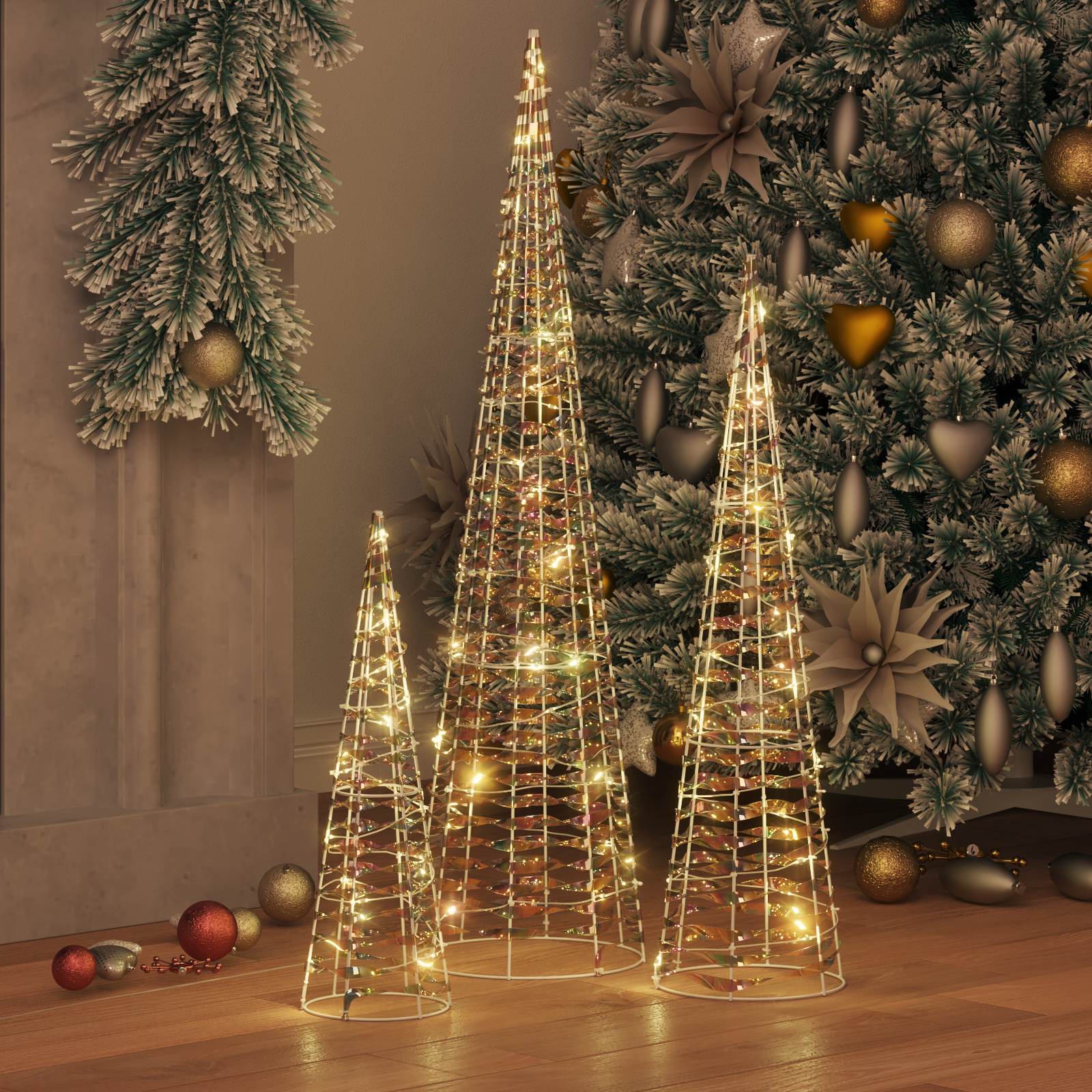 Kalėdų eglutė su 90 LED 3 pcs Šilta balta 20 x 20 x 80 cm PET