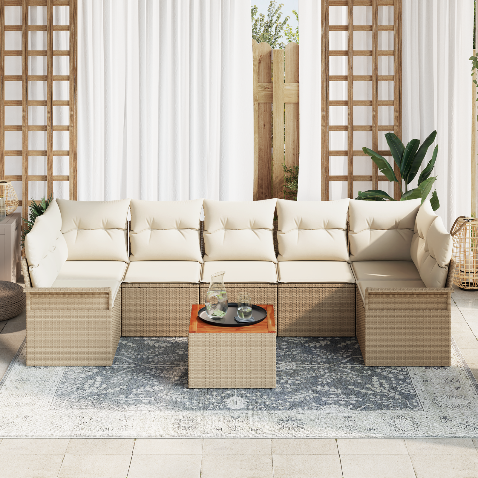 Sodo Sofų Rinkinys su pagalve 8 pcs Bežinė ir kreminė