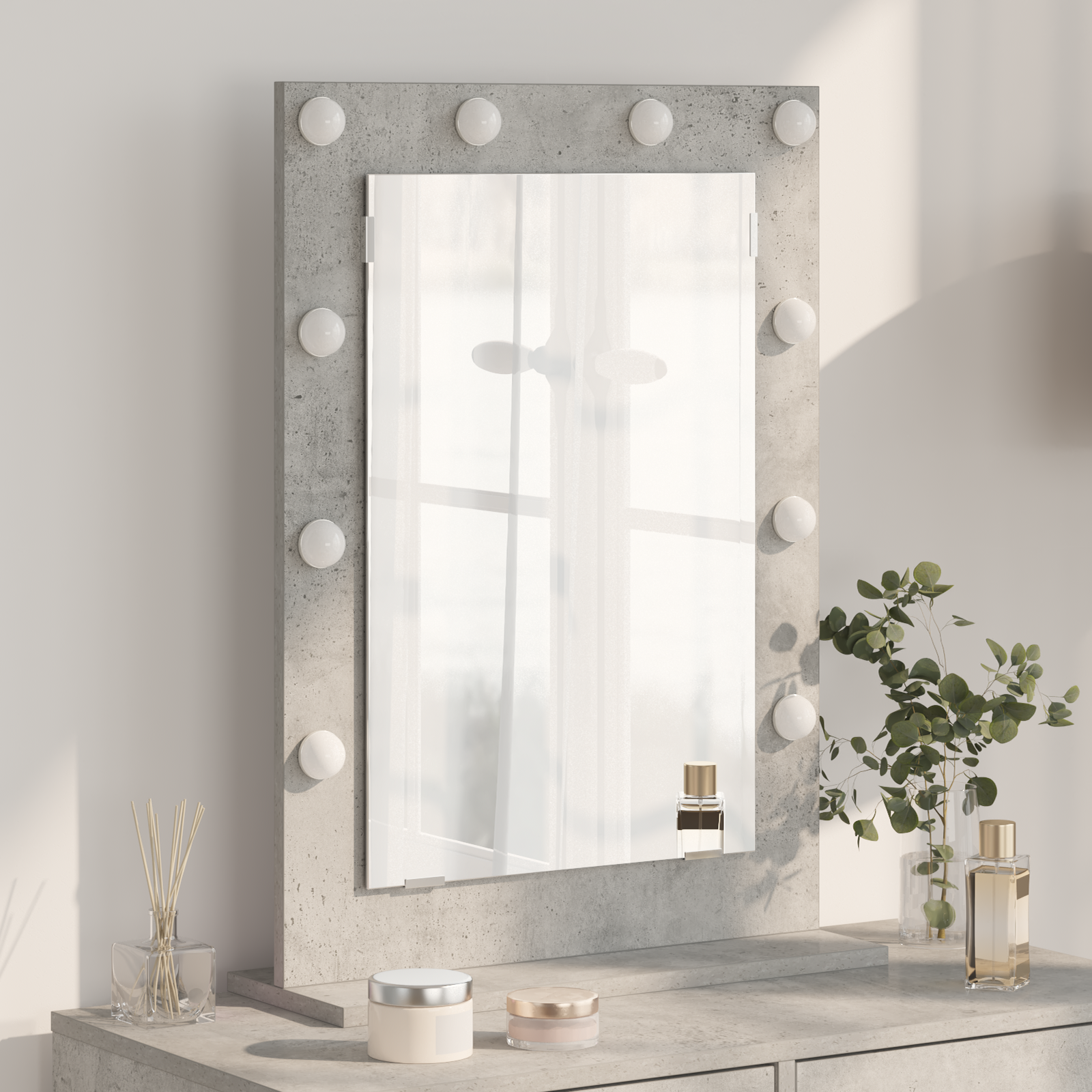 Kosmētikas spogulis ar spoguli Betonpelēks 70 x 50 x 18 cm