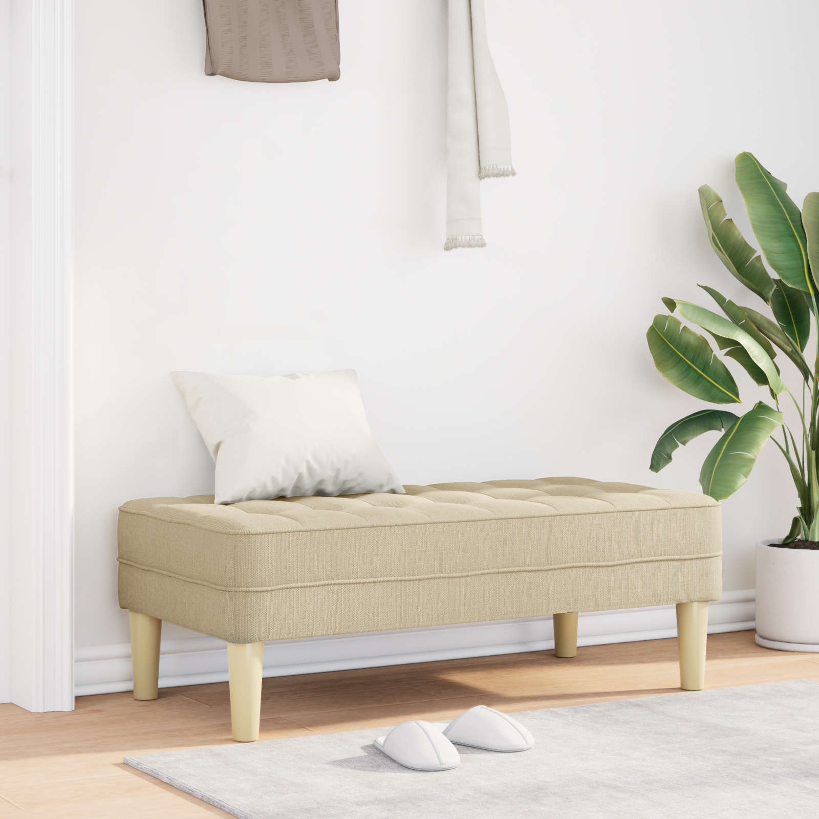 suoliukas su pagalve Kreminė 113 x 57 x 39 cm audinys
