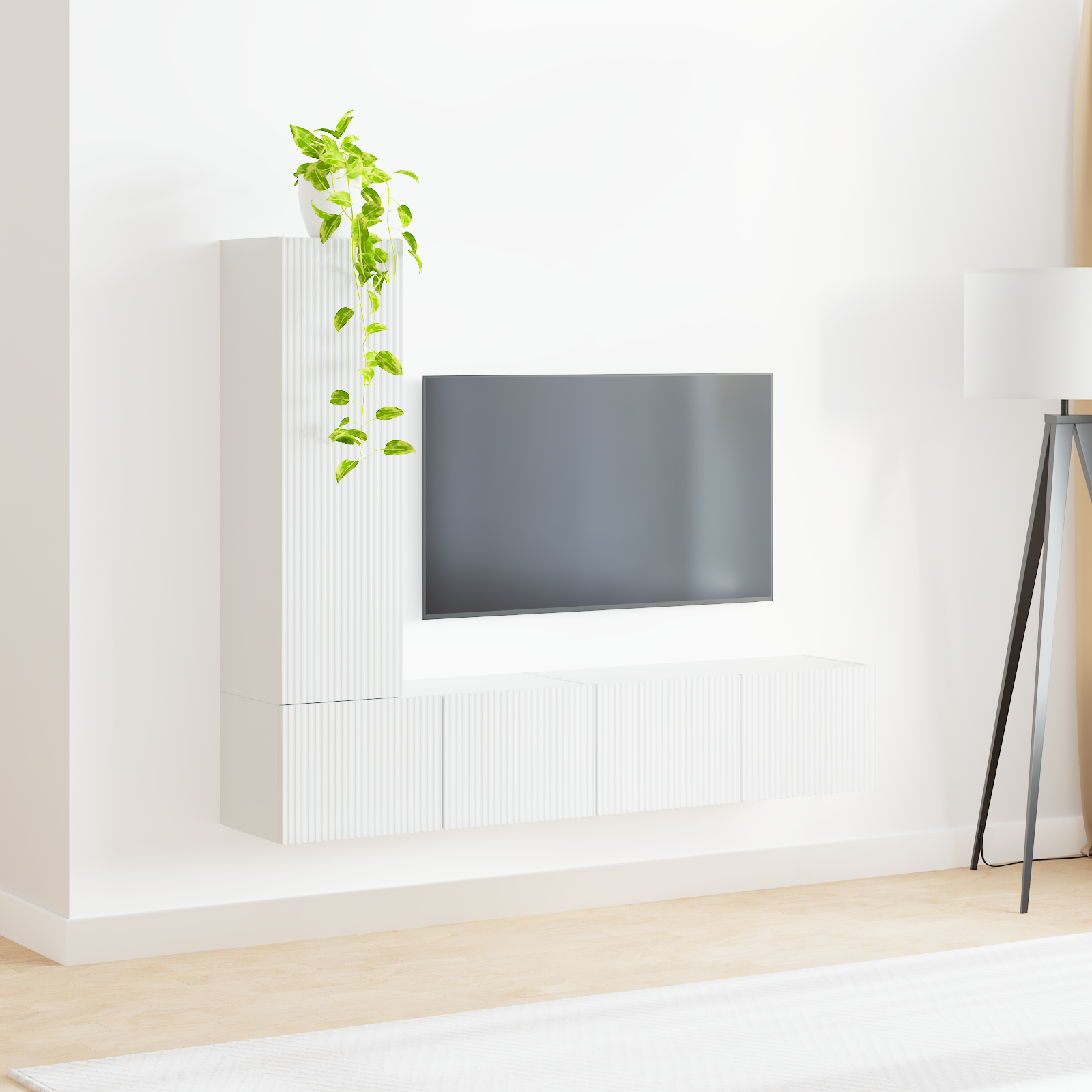TV spintelių komplektas 2 pcs Aukštai blizganti balta