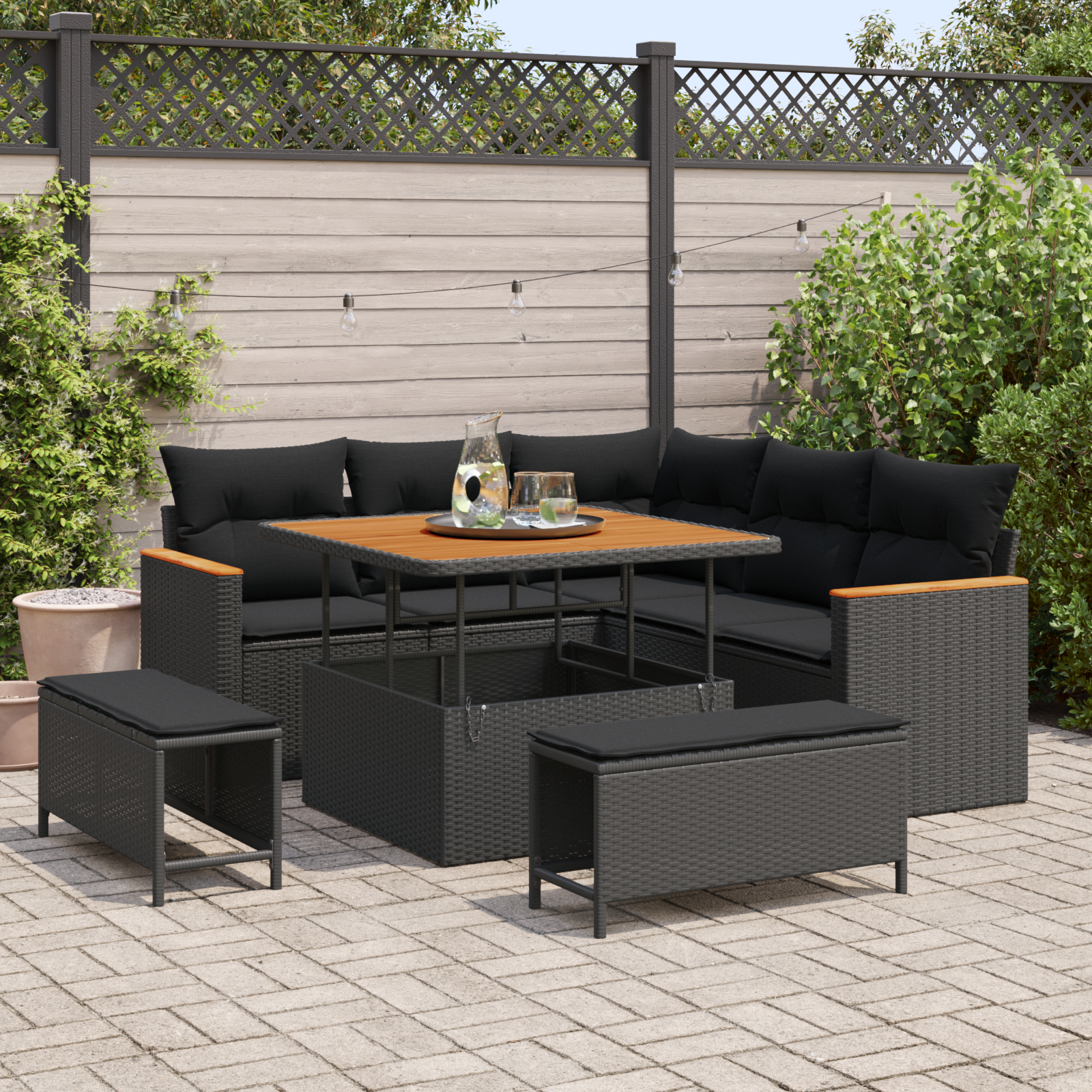 Sodo Sofų Rinkinys su pagalve 8 pcs Juoda Poli ratanas