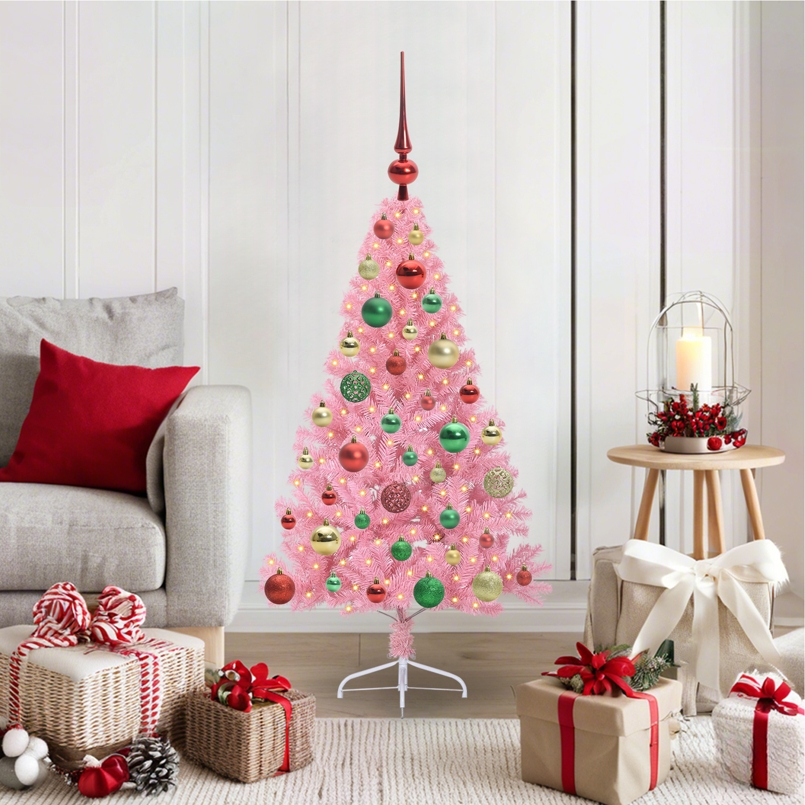 Artificial Pre-Lit Christmas Tree Pink 120 cm PVC