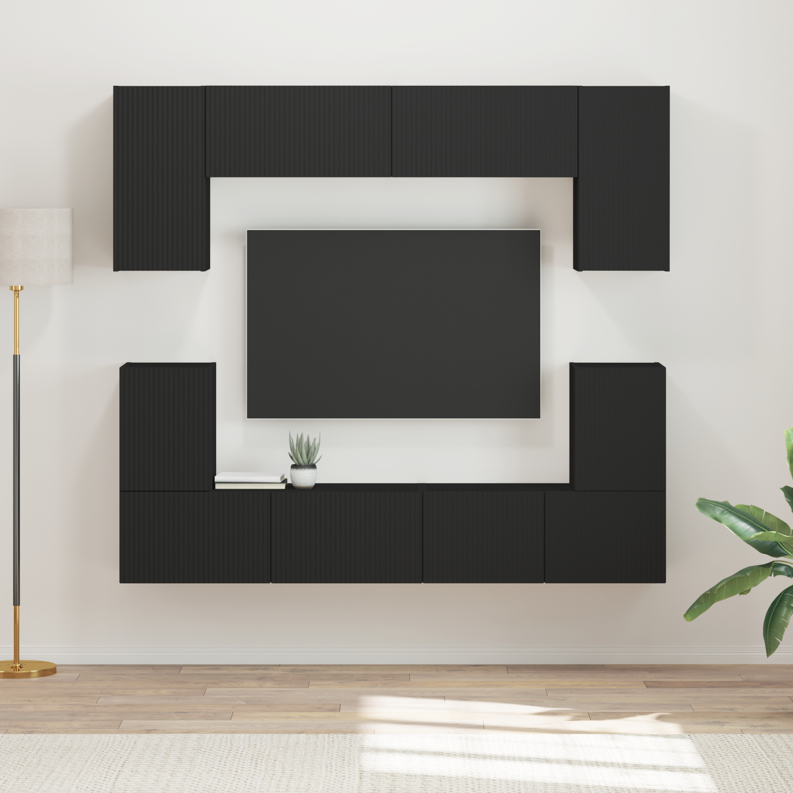 TV spintelių komplektas 5 pcs Juoda Apdirbta mediena