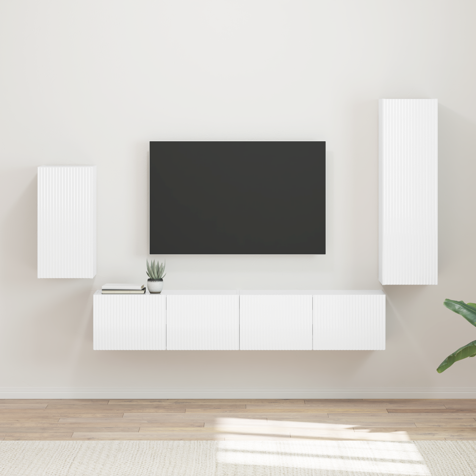 TV spintelių komplektas 3 pcs Aukštai blizganti balta