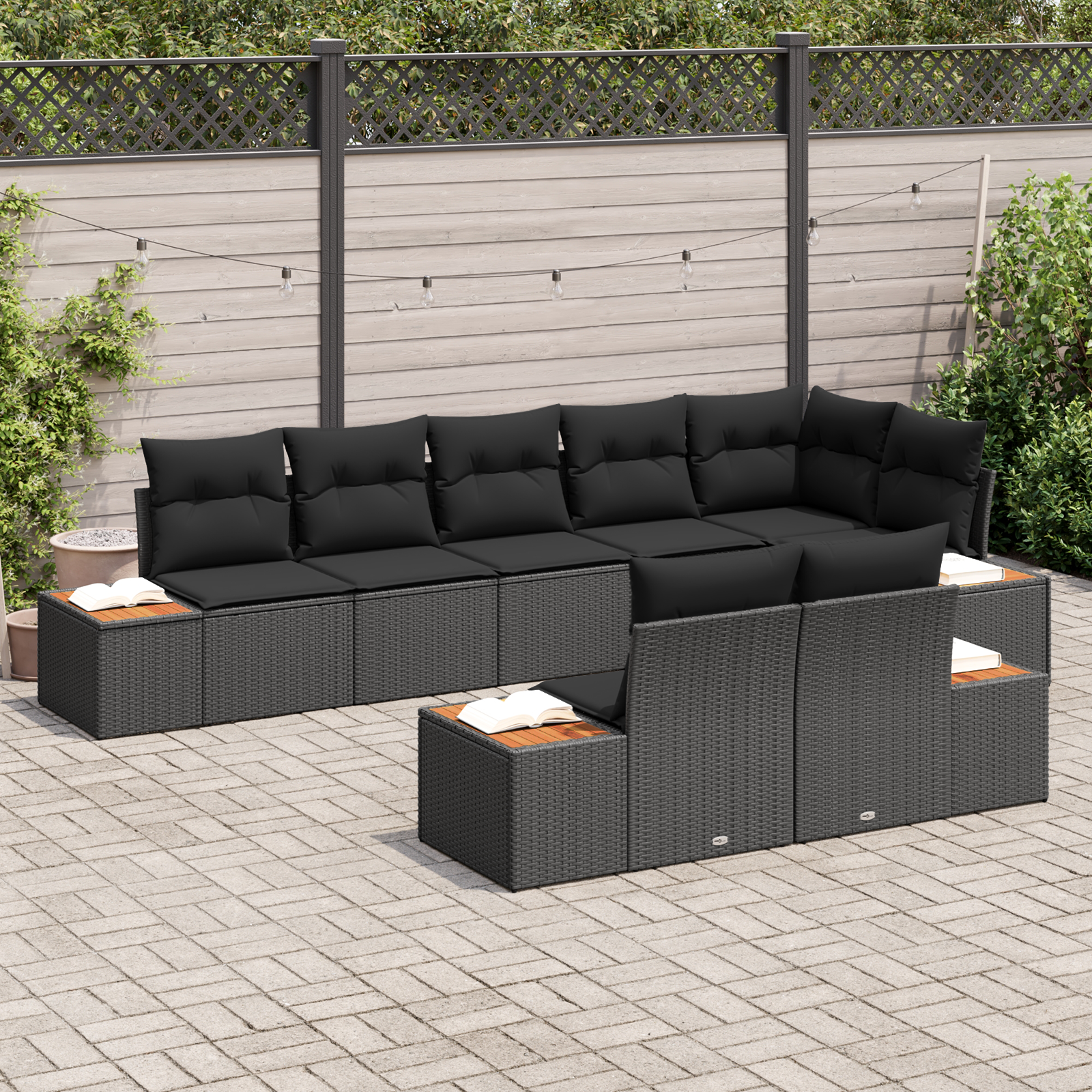 Sodo Sofų Rinkinys su pagalve 8 pcs Juoda Poliratanas