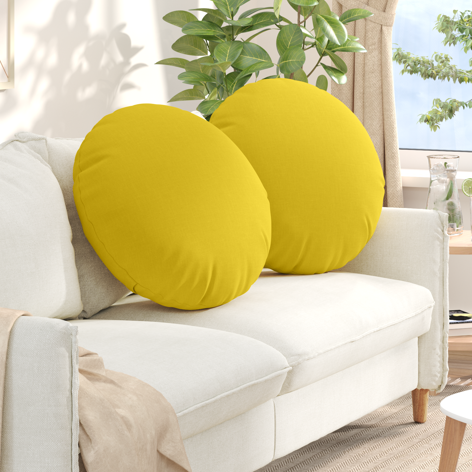 Sėdynių pagalvėlės 2 pcs Šviesi geltona Ø80 x 29 cm audinys