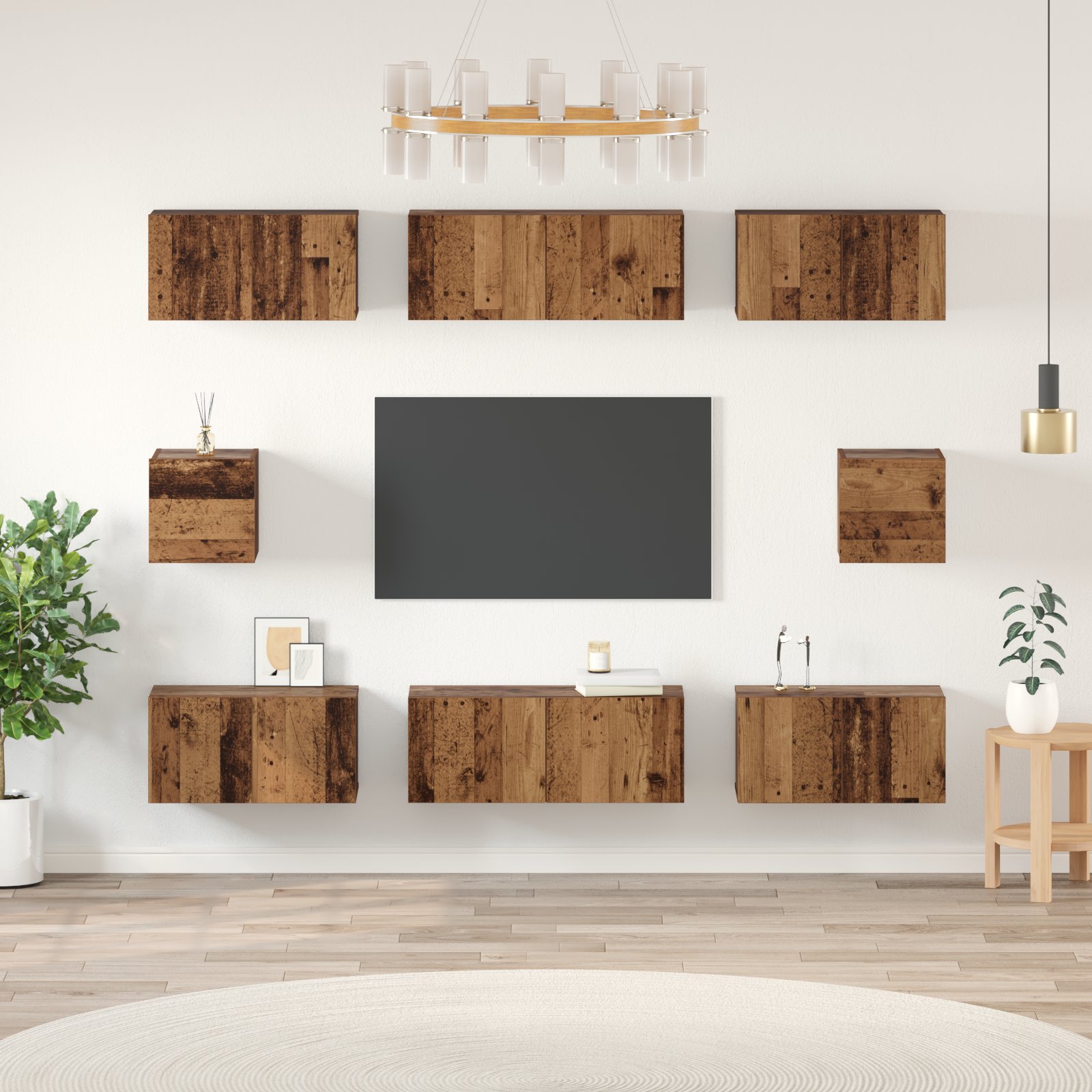 TV skapju komplekts 8 gab. Antīks koks Apstrādāta masīvkoksne