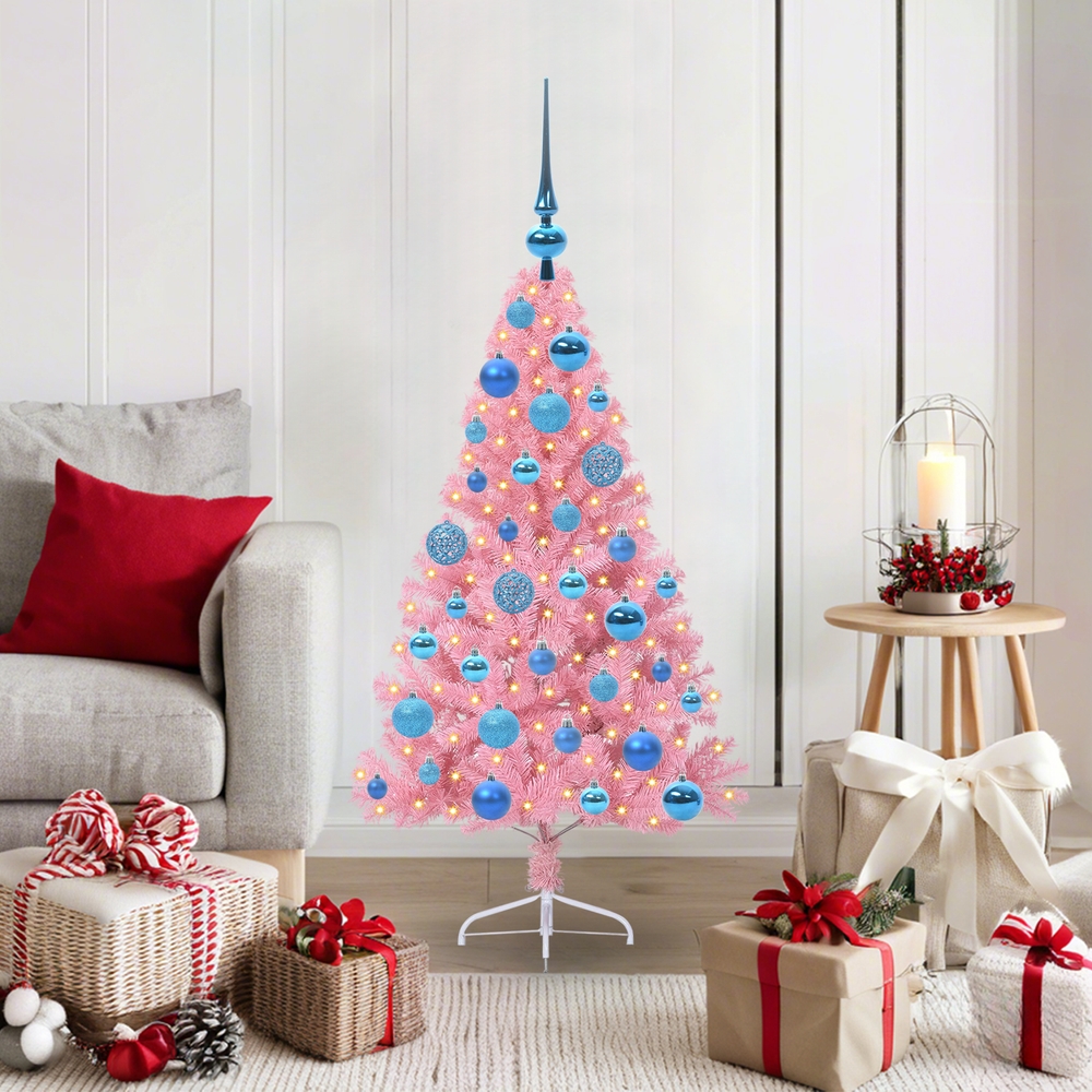 Artificial Pre-Lit Christmas Tree Pink 120 cm PVC