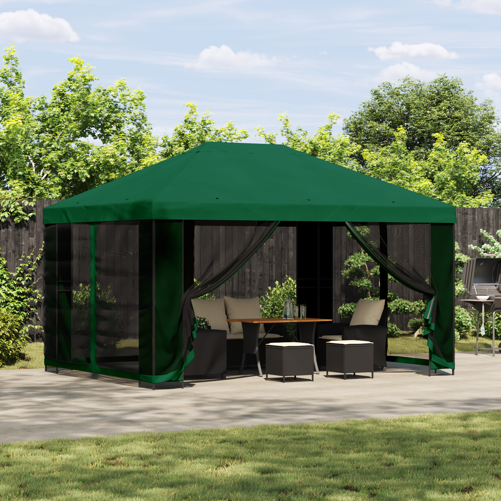 Dārza lapene ar sānu sienām 4 × 3 m Zaļa