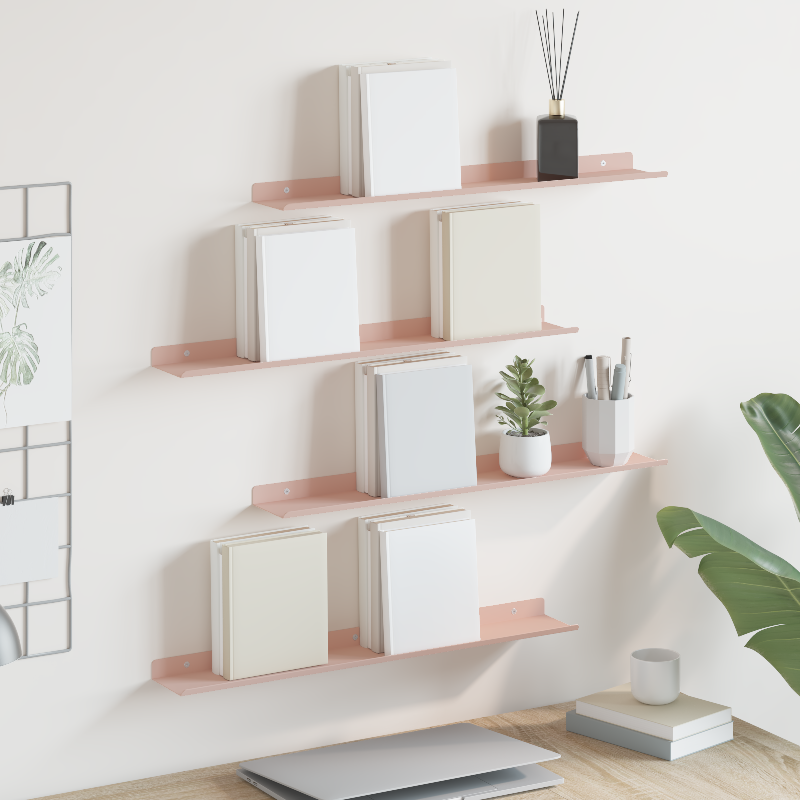 Sieninė lentyna su lentyna 4 pcs Rožinė 60 x 9 x 2,5 cm