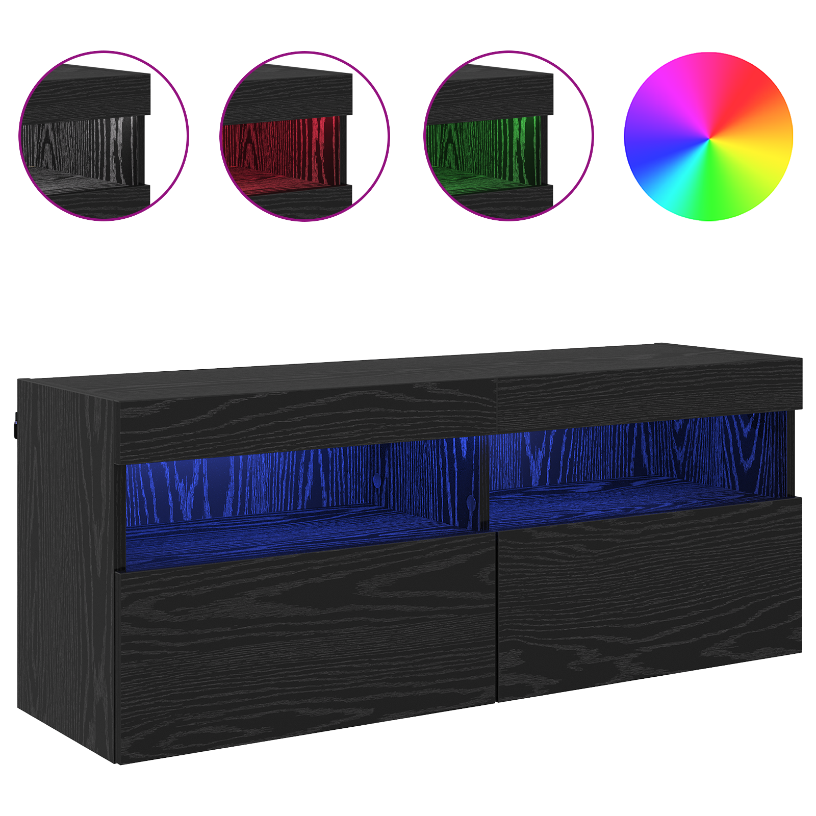 TV sieninė spintelė su LED Juodas ąžuolas 100 x 30 x 40 cm