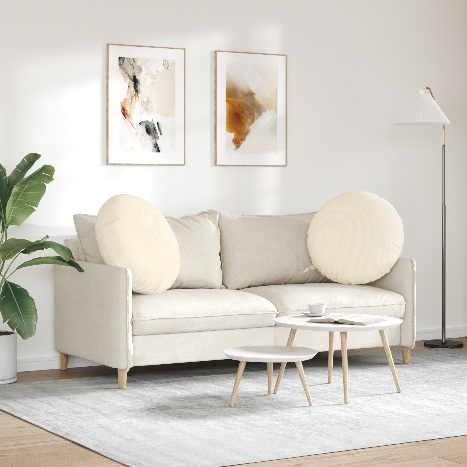 Sėdynių pagalvėlės 2 pcs Kreminė Ø 60 cm Kordūrinis audinys