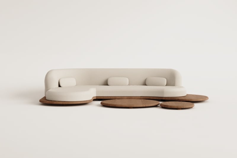 Komplektas NEXO, sofa su kairiniu šezlongu ir 2 staliukai