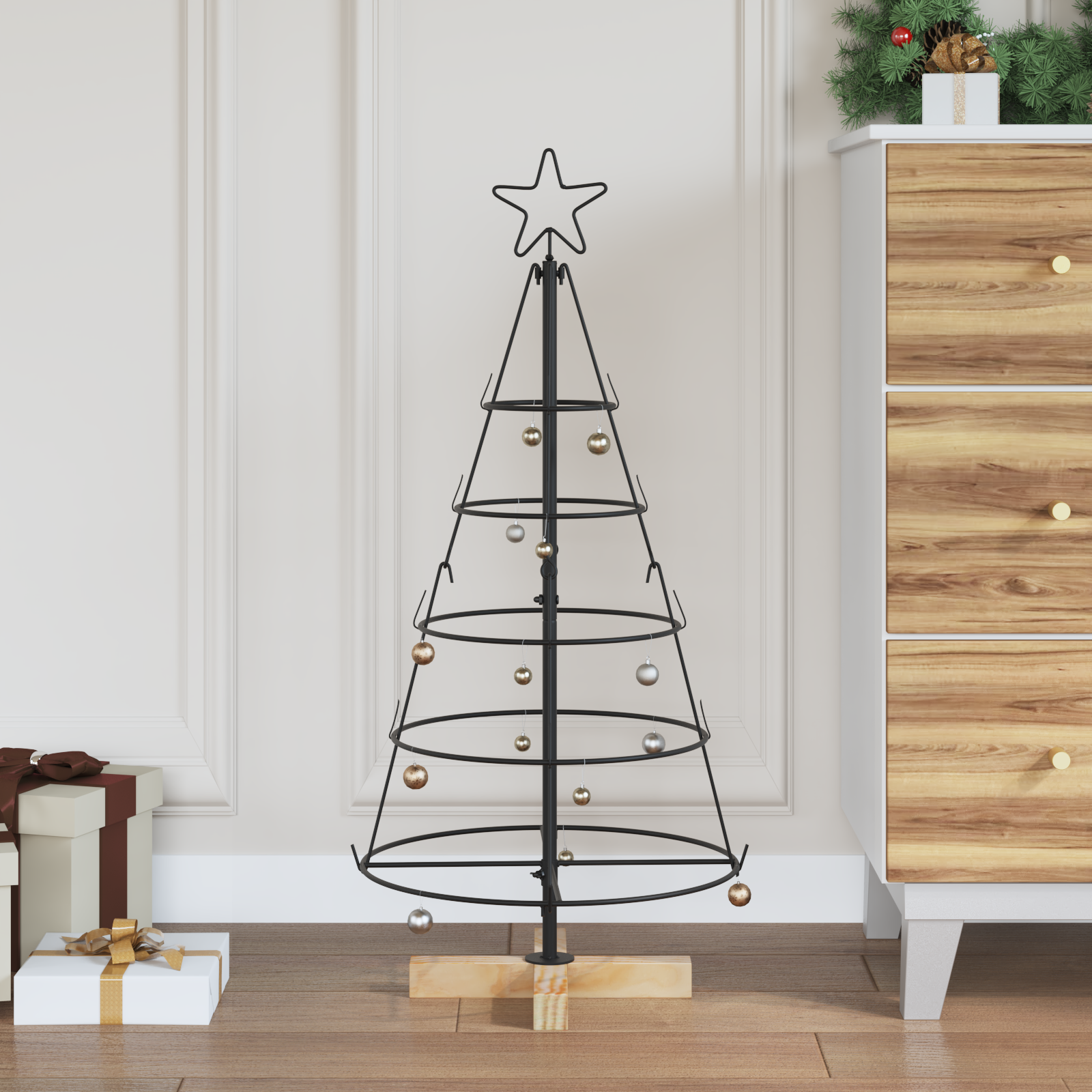 Kalėdų Kūgio Medis EVERGREEN PINE, stovu Juoda 90 cm. Plienas