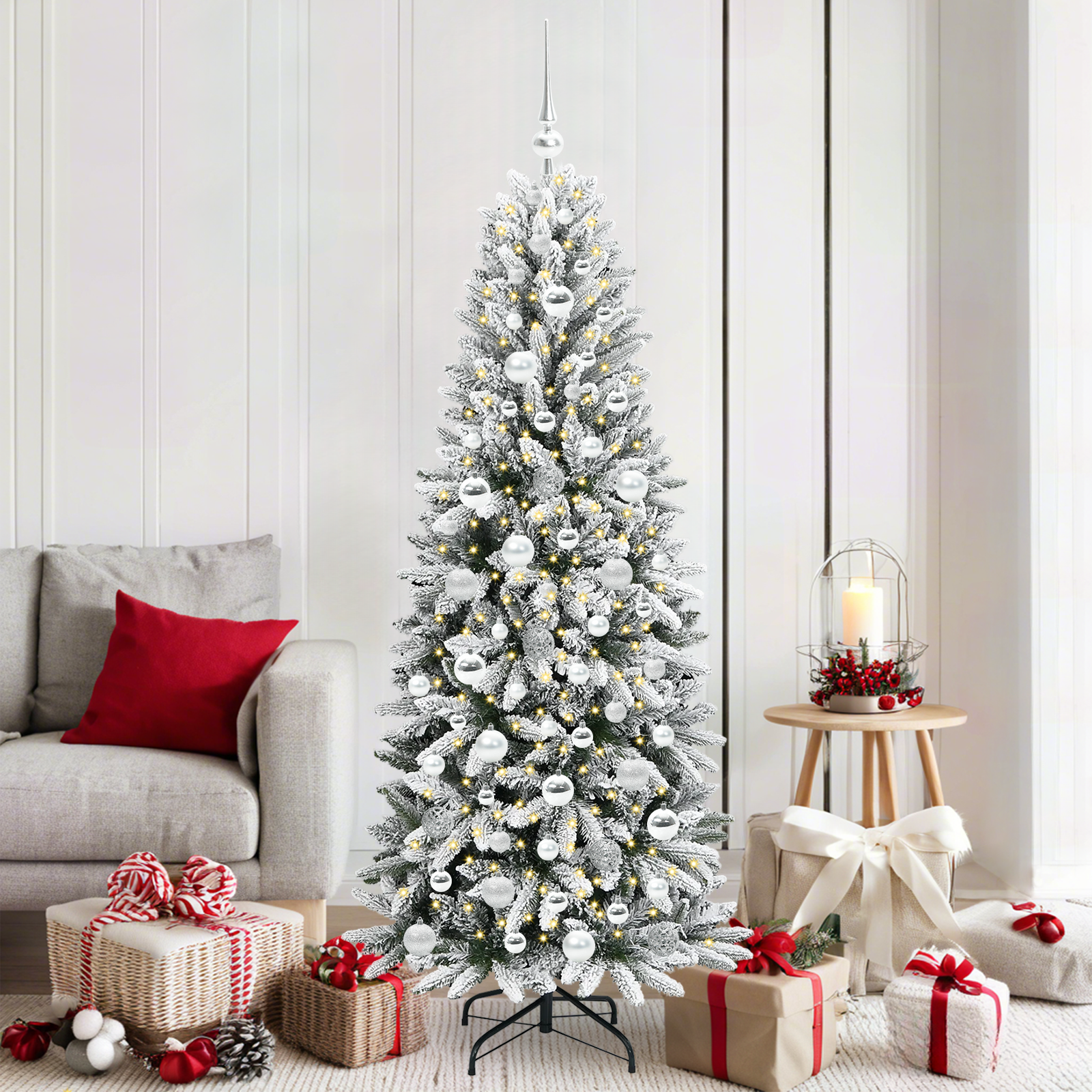 Mākslīgā Ziemassvētku eglīte ar 300 LED statīvu, balta, 180 cm