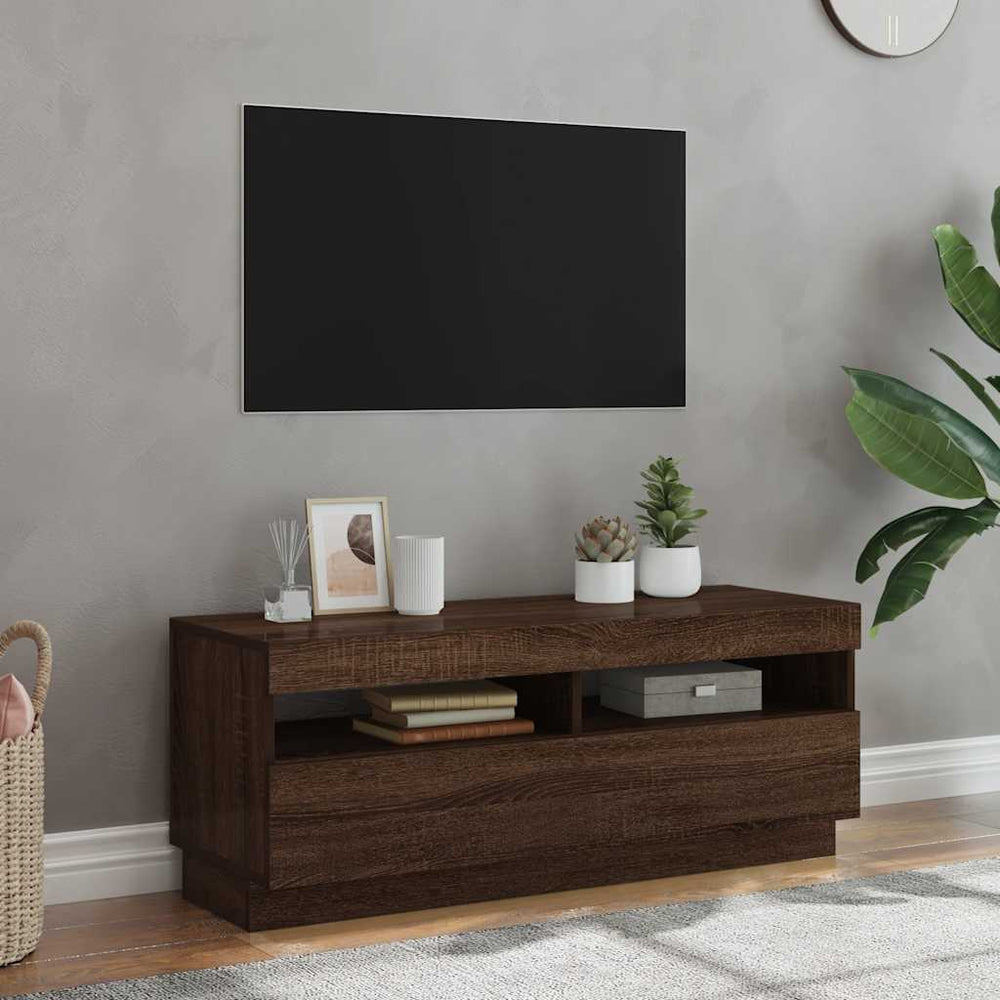 Televizoriaus spintelė su LED, ruda ąžuolo, 100x35x40cm
