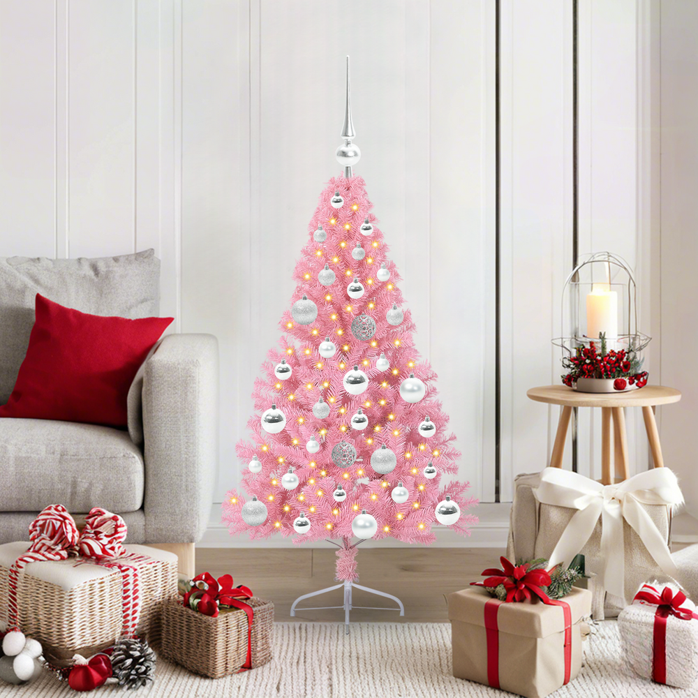 Artificial Pre-lit Pink Christmas Tree 120 cm PVC