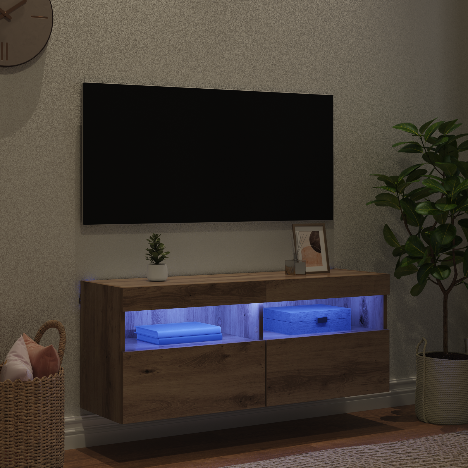 TV sieninė spintelė su LED Amatininkų ąžuolas 100 x 30 x 40 cm