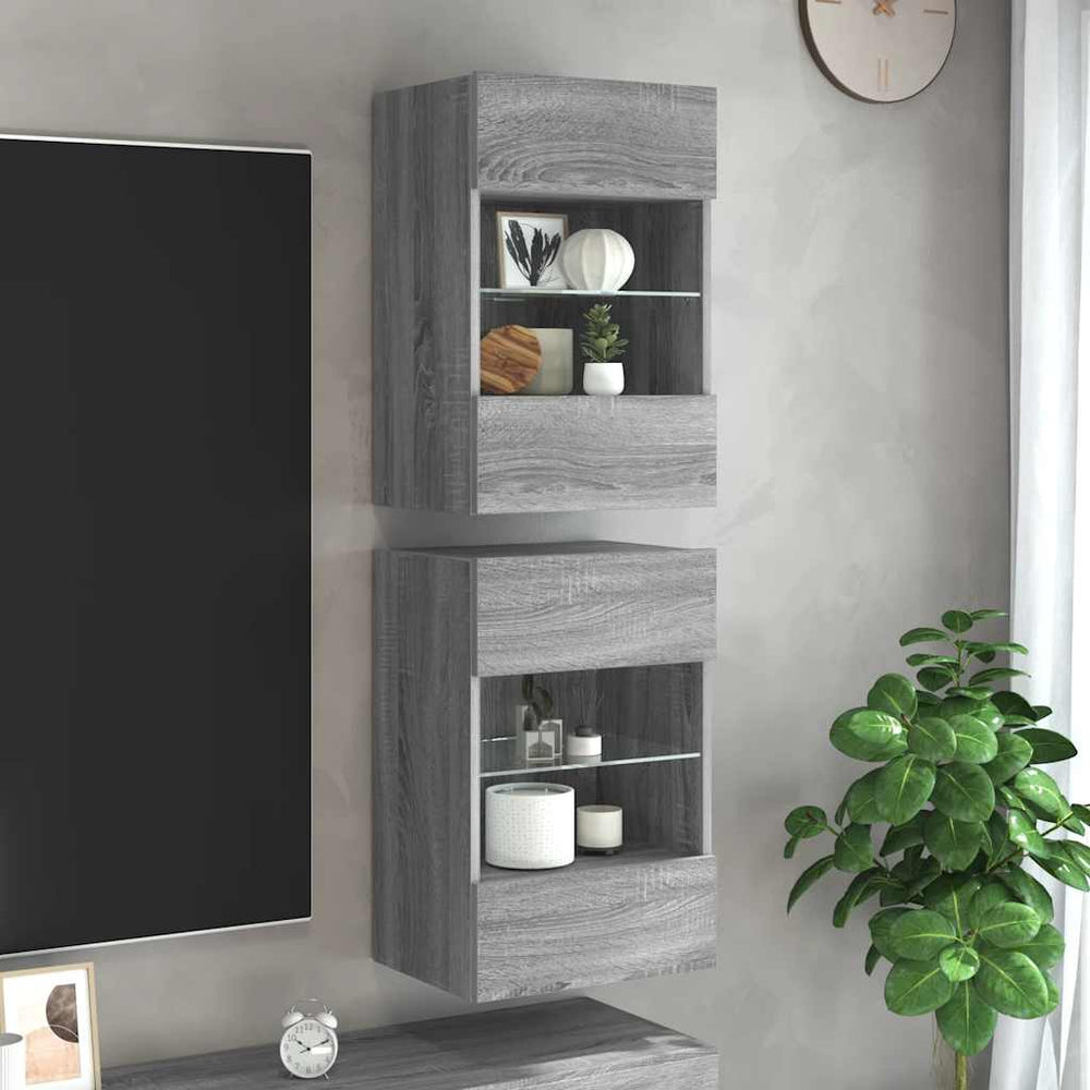 Sieninės spintelės su LED apšvietimu televizoriui, 2vnt., pilkos, 40x30x60,5cm