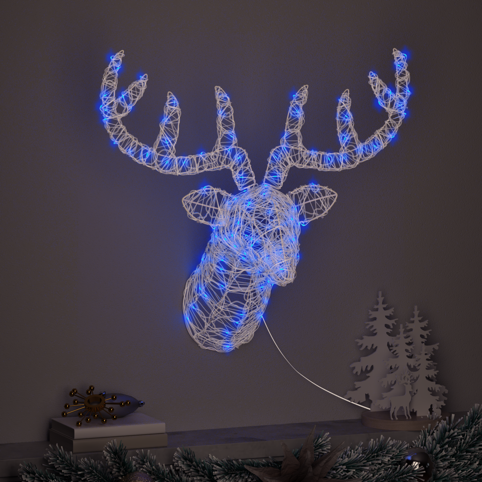 Stirnas galva ar 140 LED zilā krāsā 60 cm akrils