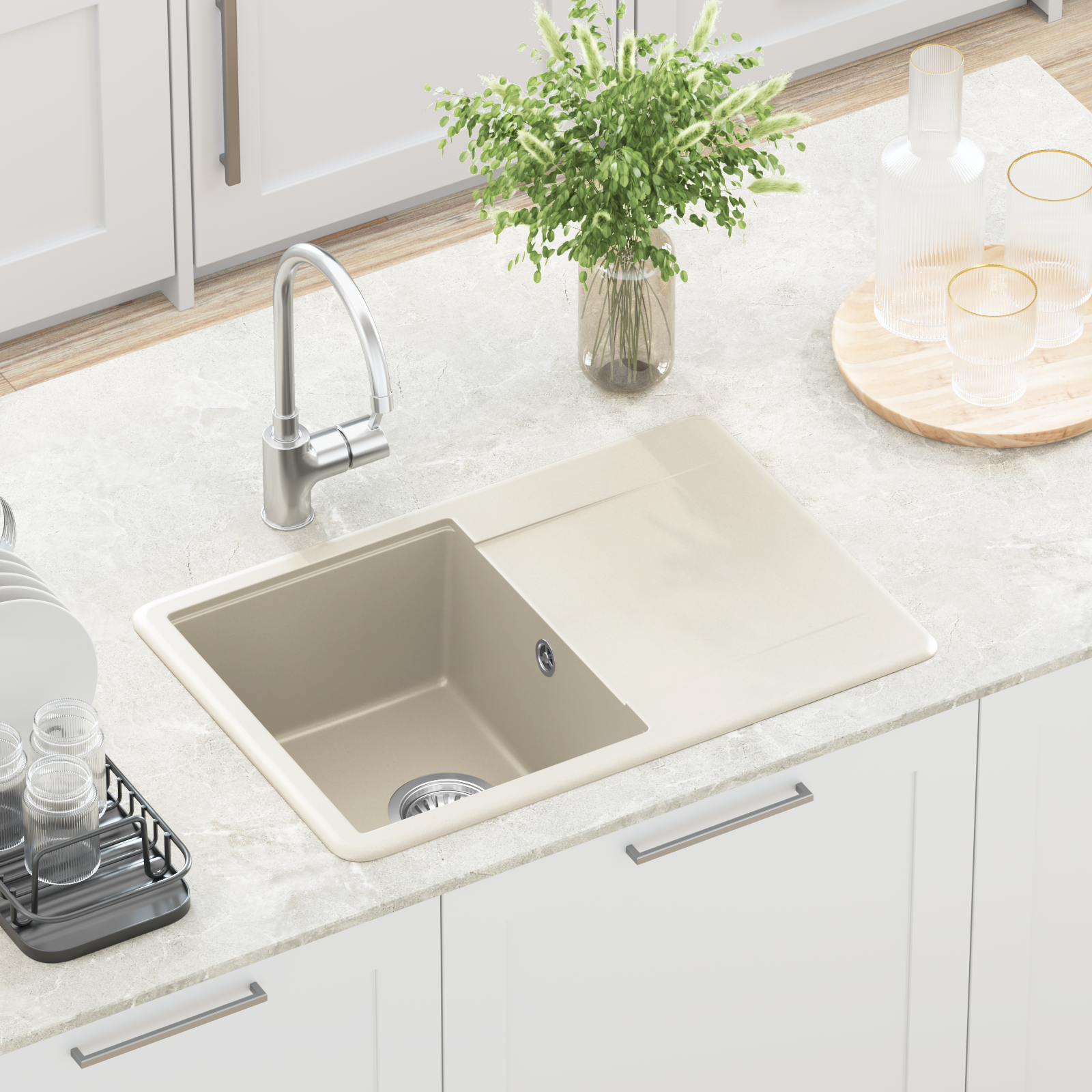 Kriauklė Smėlio 670 x 460 mm 80% Kvarcas ir 20% Derva