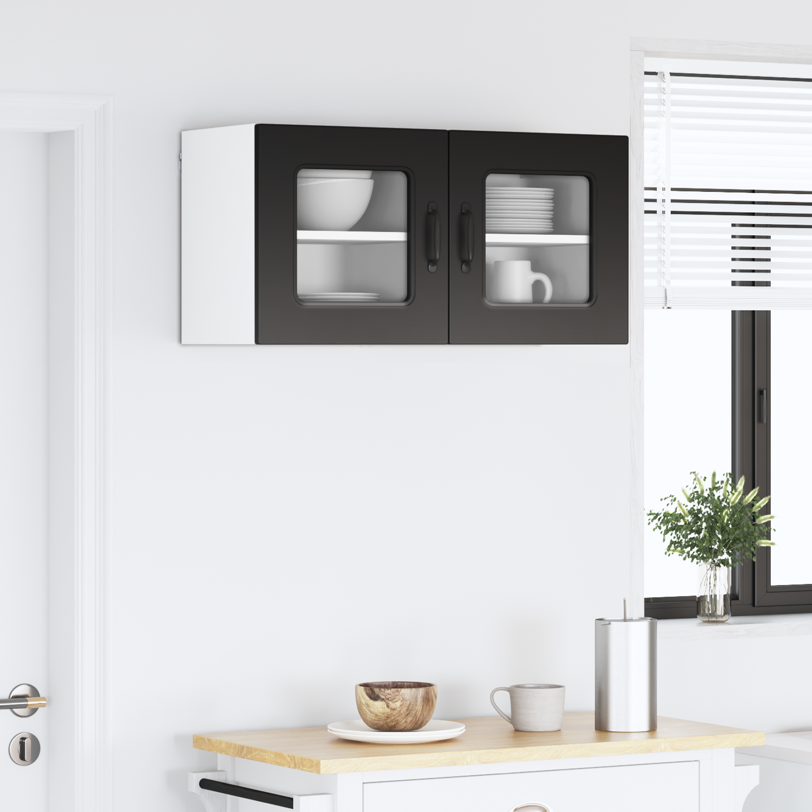 Virtuvės sieninė spintelė 2 pcs Juoda 40 x 31 x 40 cm