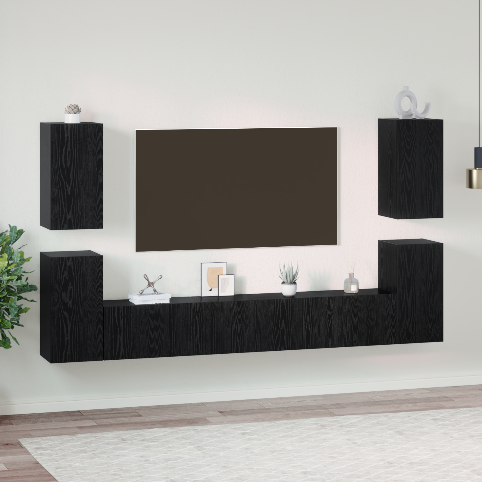 TV spintelių komplektas 7 pcs juoda ąžuolo Apdirbta mediena