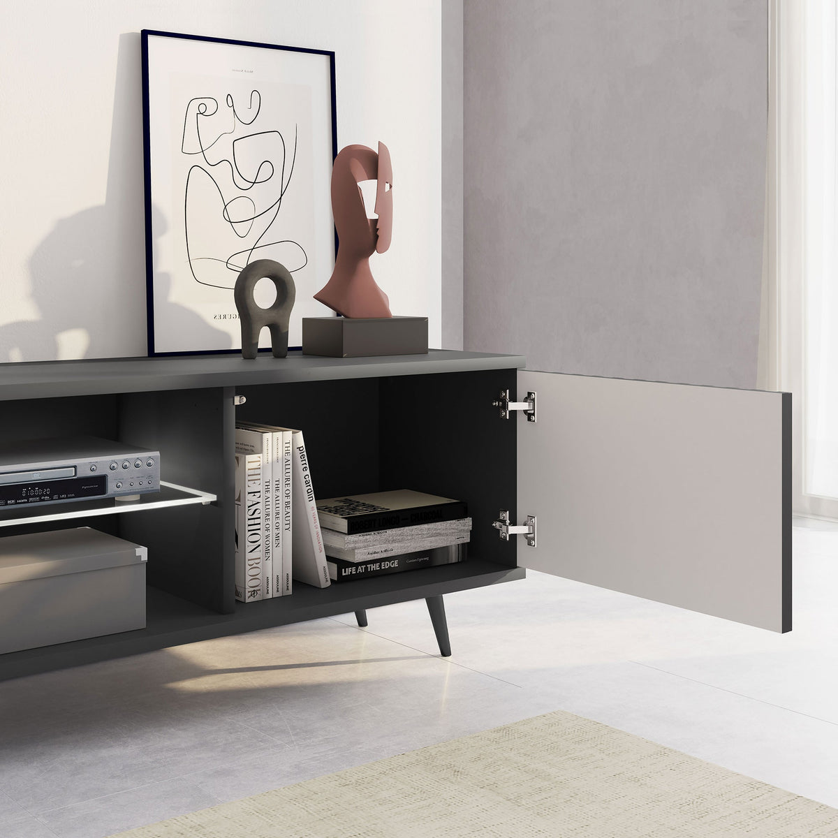TV spintelė MAGNUS, 175 cm, juoda/ąžuolas