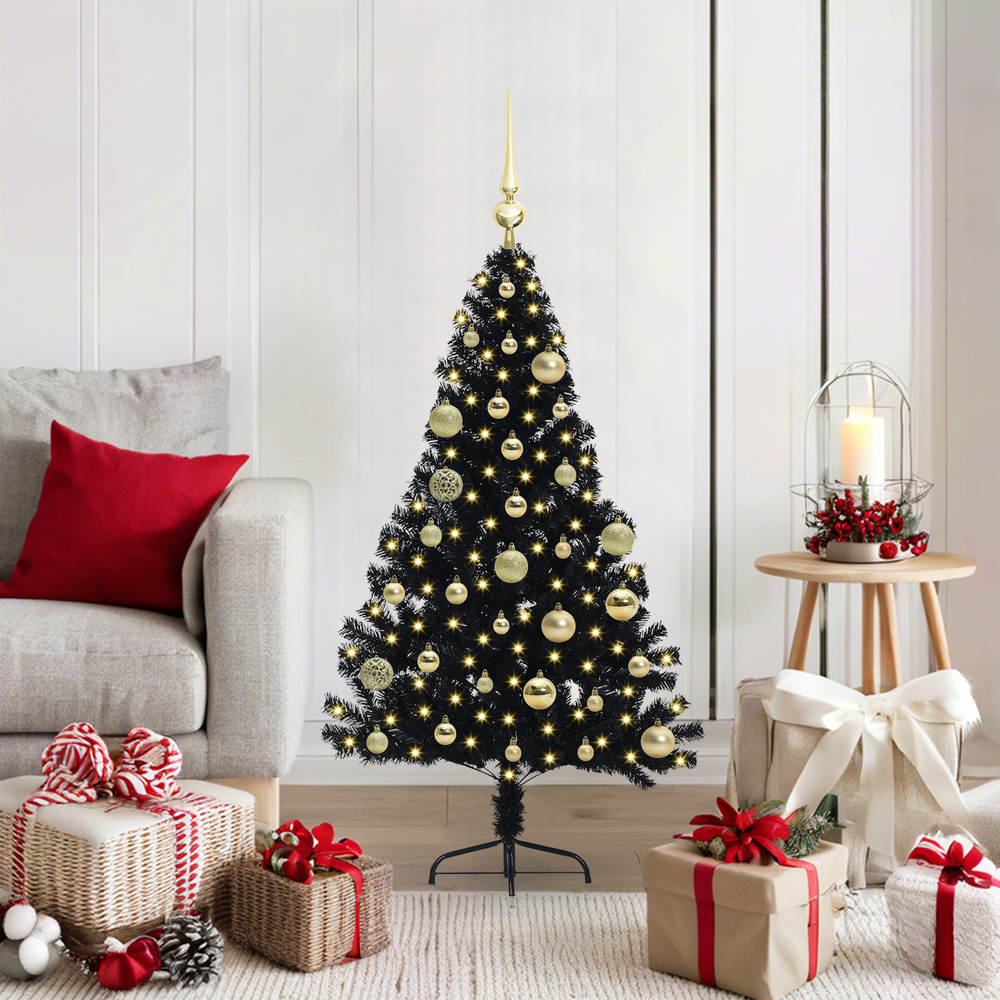 Artificial Pre-Lit Christmas Tree Black 120 cm PVC