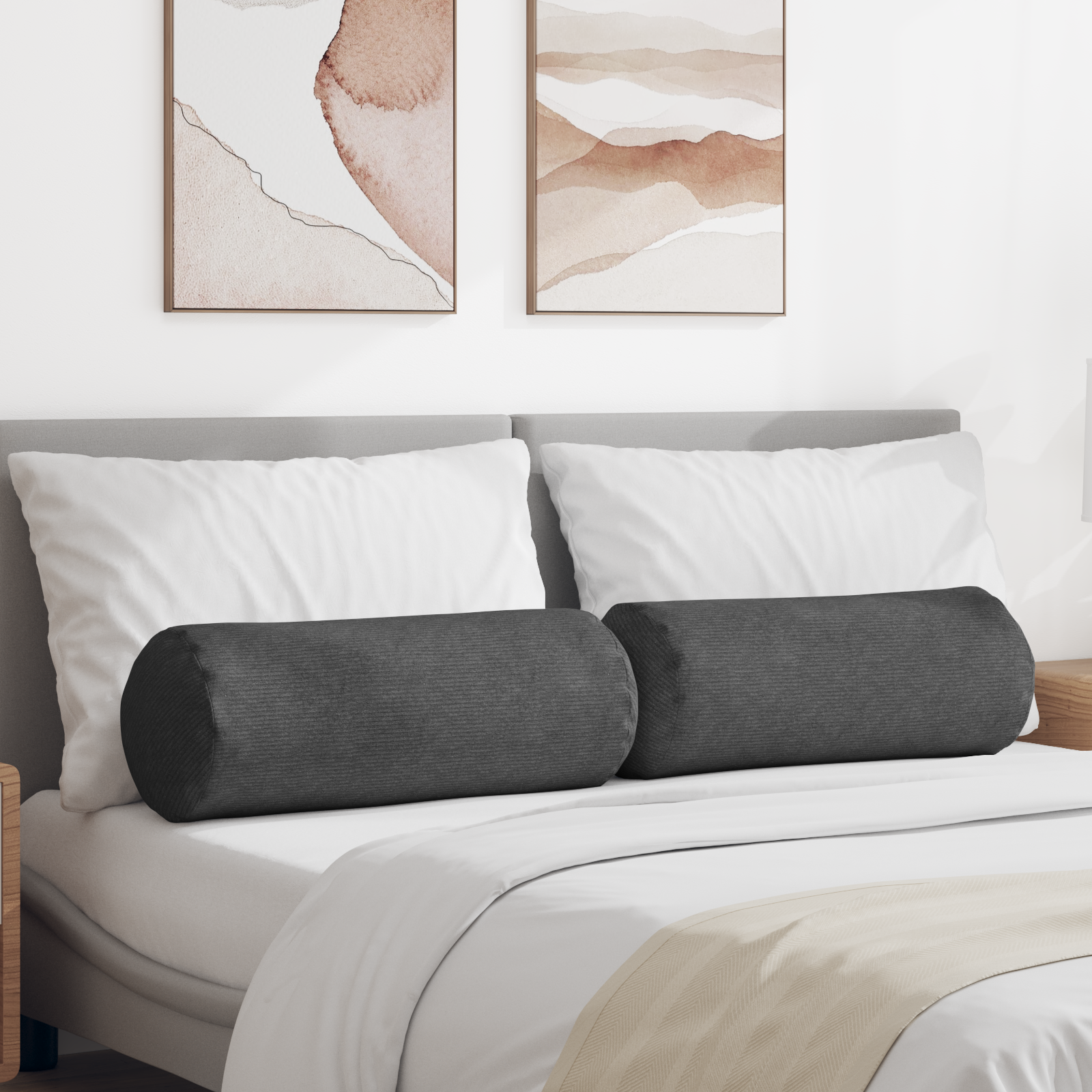Pagalvės 2 pcs Tamsiai pilka Ø 25 x 70 cm Kordūrinis audinys