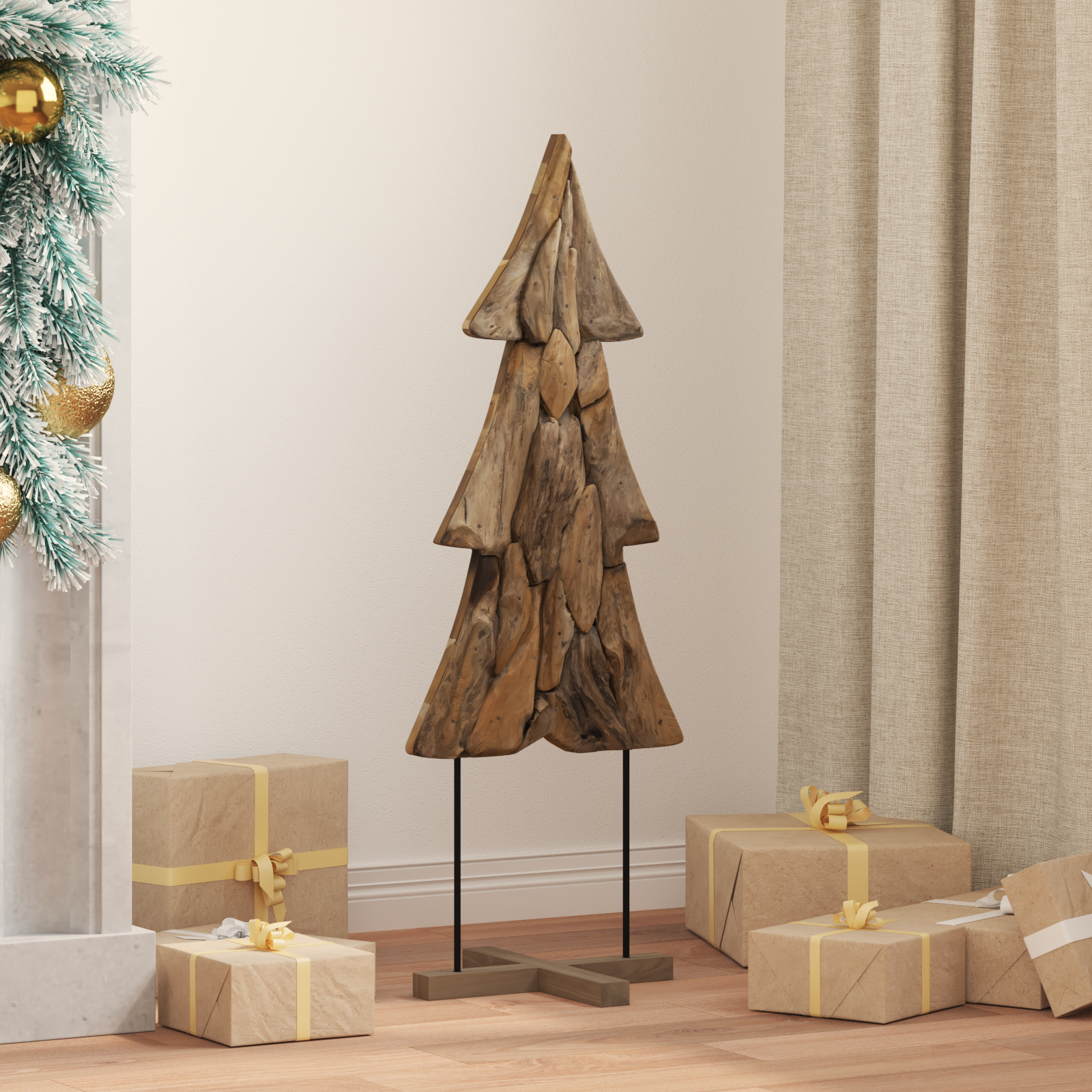Christmas Tree Stand Brown 90 cm Solid Teak Wood