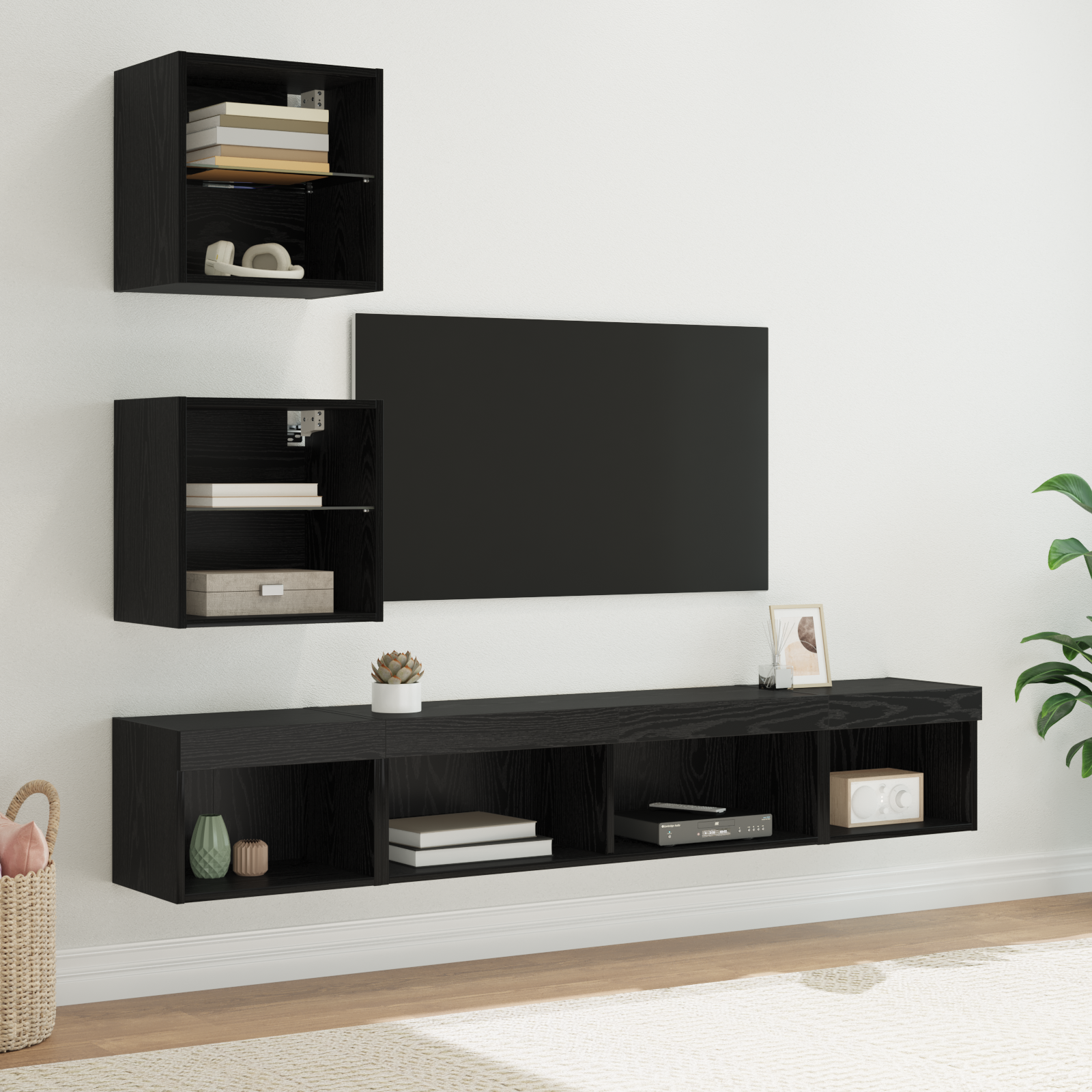 TV sienas skapji ar LED 5 gab. Melns ozols