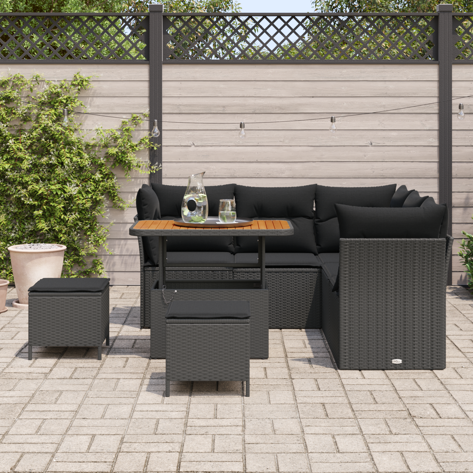 Sodo Sofų Rinkinys su pagalve su saugykla 8 pcs Juoda