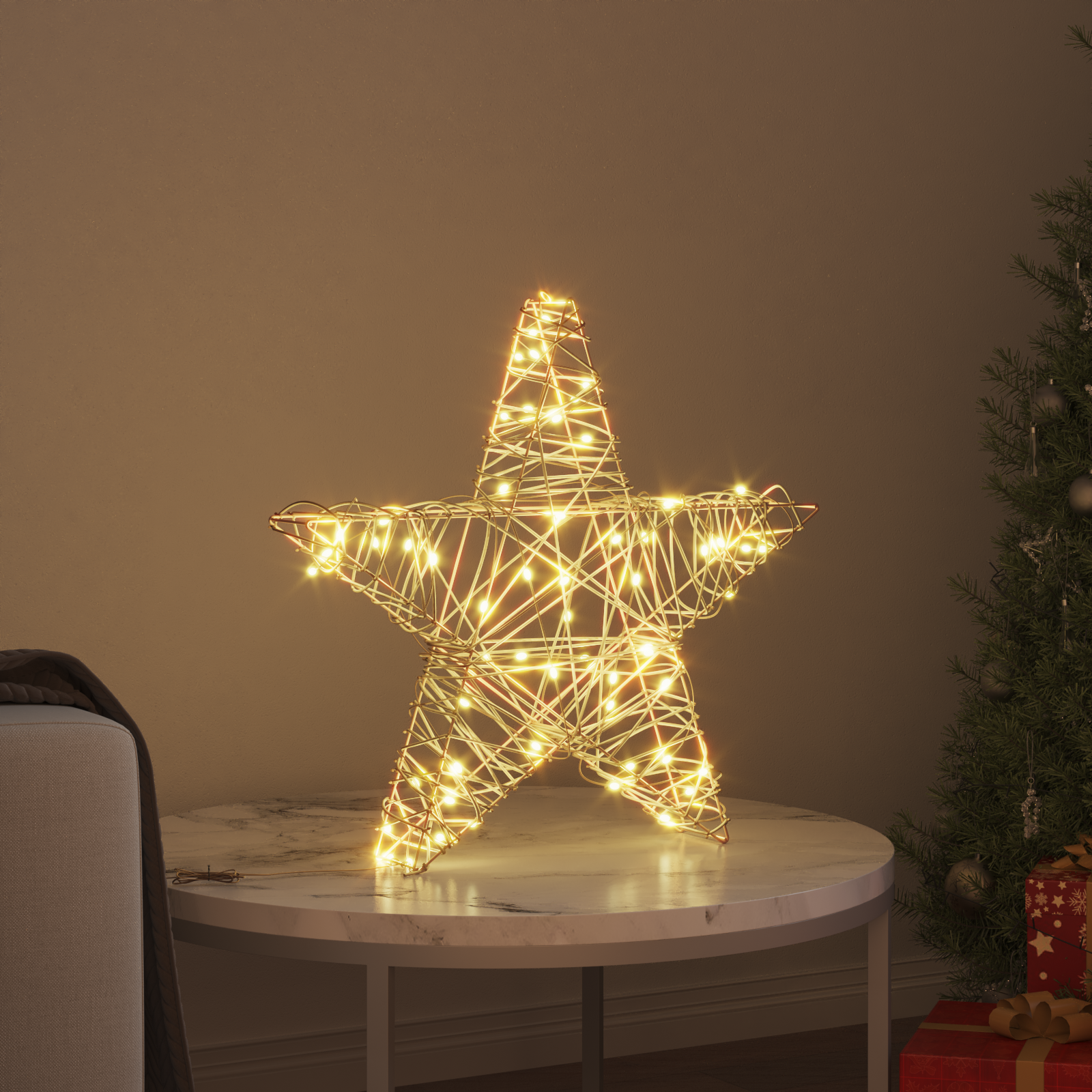 3D žvaigždė su 50 LED Šilta balta 55 x 52.5 x 9 cm Ratanas