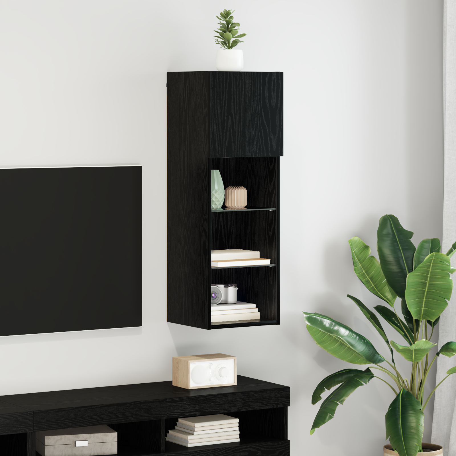 Wall-mounted TV Cabinet Black Oak 30.5 x 30 x 90 cm