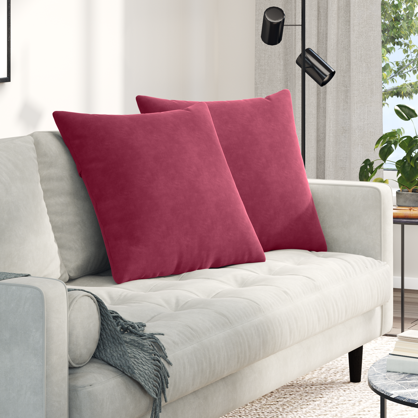 Sofa Pagalvės 2 pcs Vyno raudona 60 x 60 cm Kordūrinis audinys