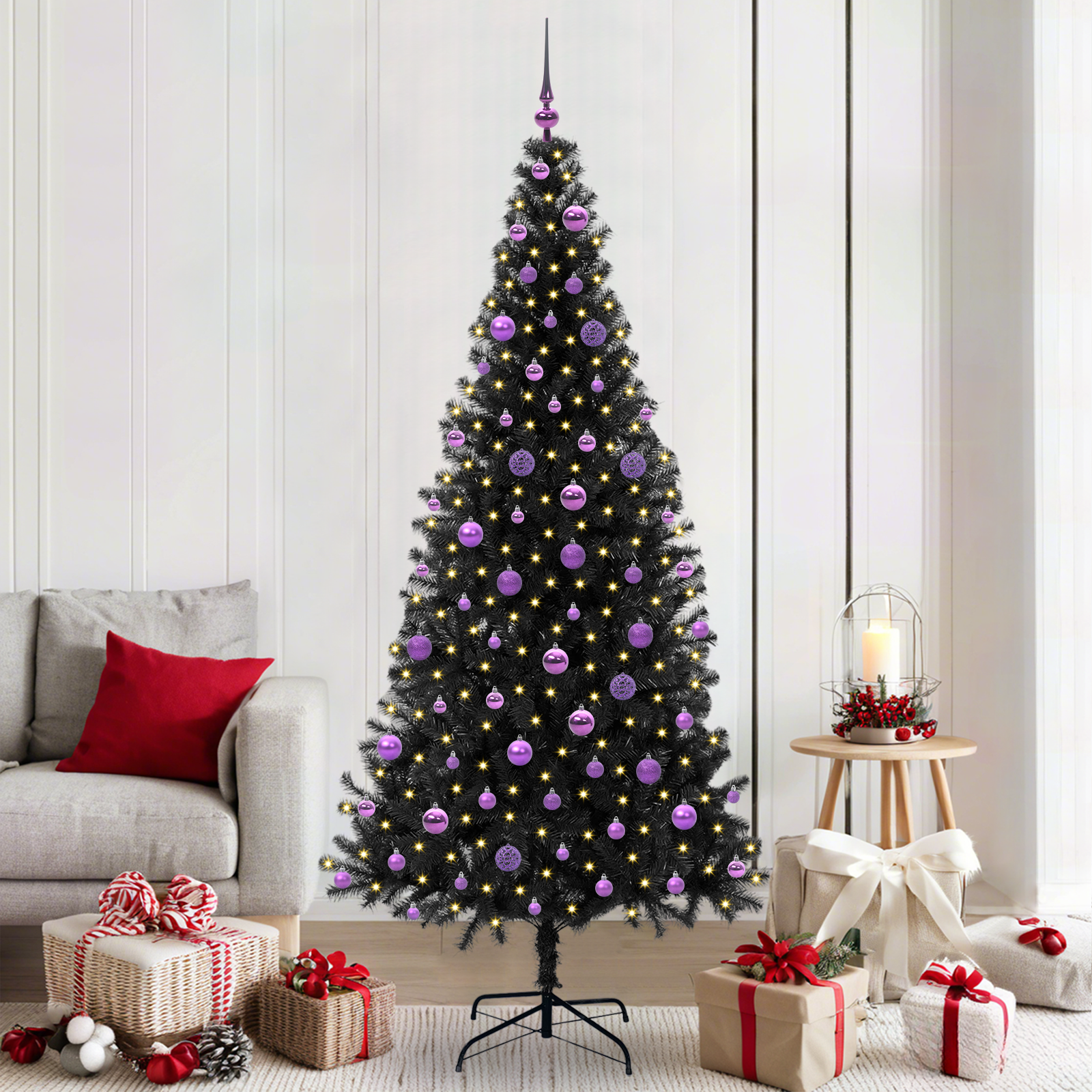 Kalėdų eglutė su 300 LED s stovu Juoda 210 cm PVC