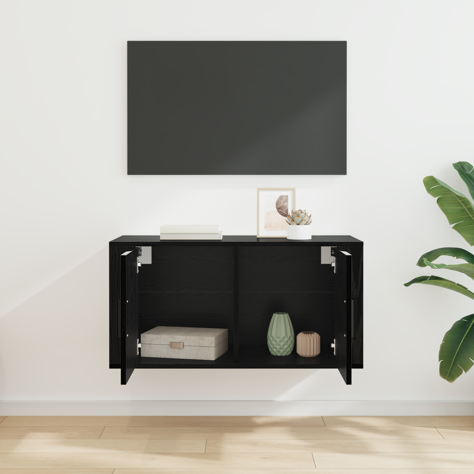 Sieninis televizoriaus kabinetas juoda ąžuolo 80 x 34.5 x 40 cm
