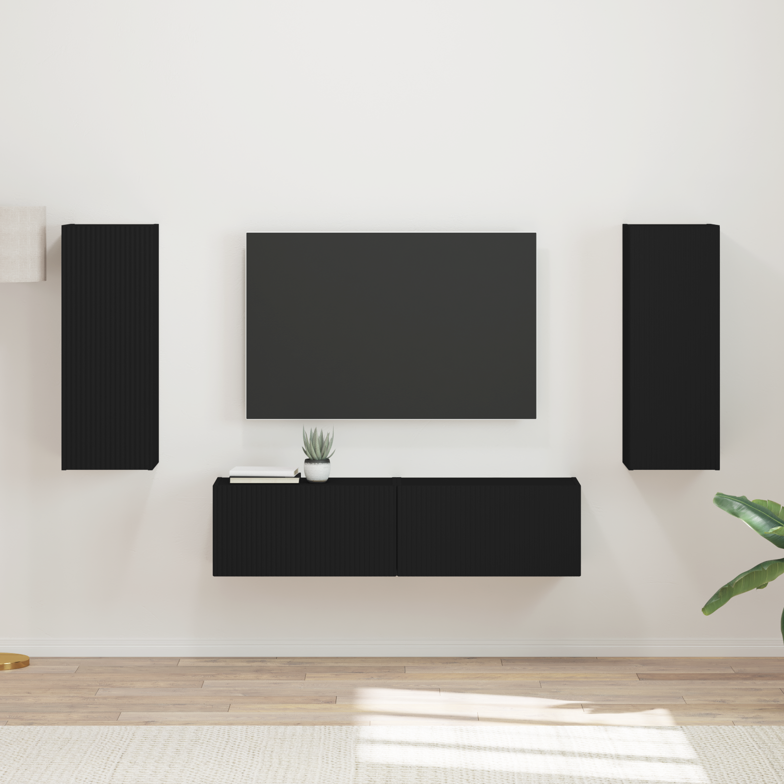 TV spintelių komplektas 2 pcs Juoda Apdirbta mediena